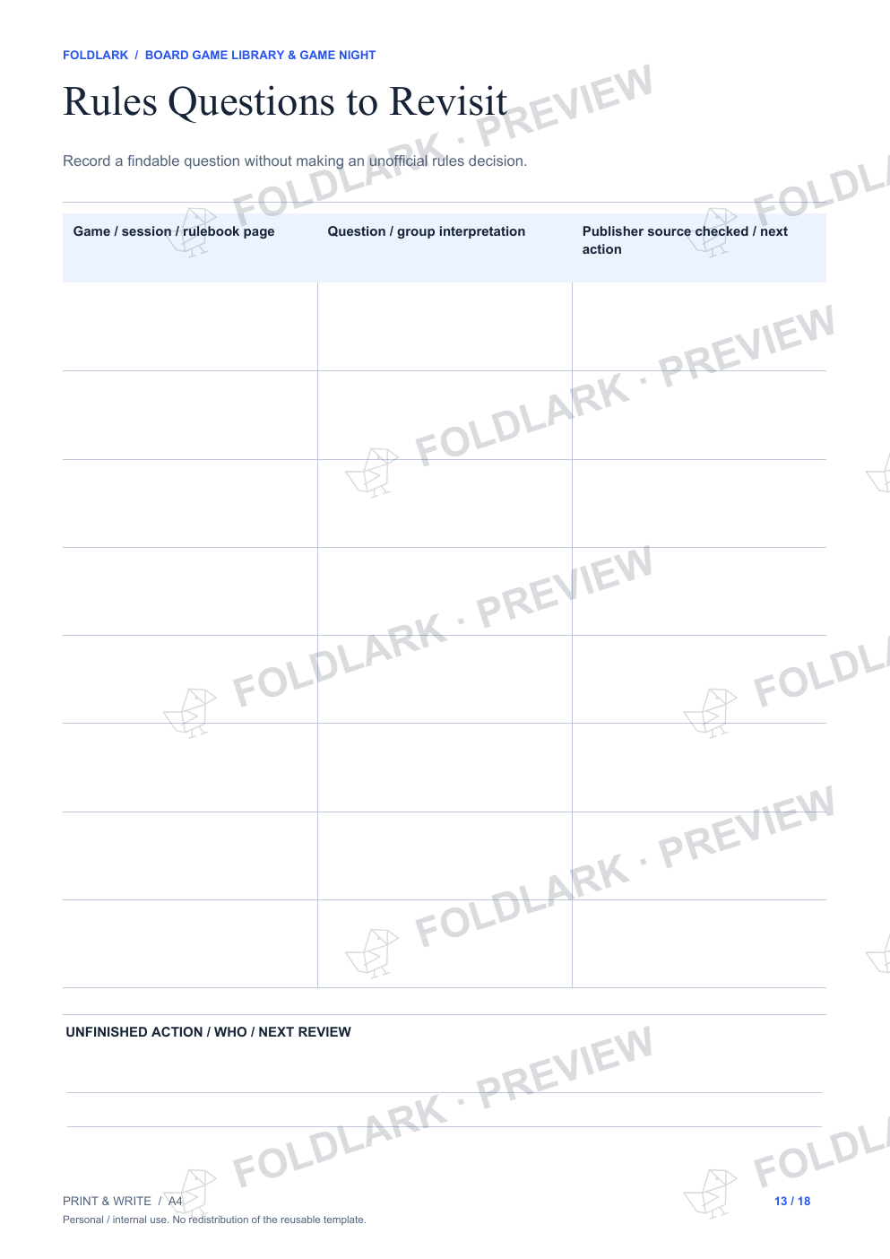 Rules Questions to Revisit: actual marked preview