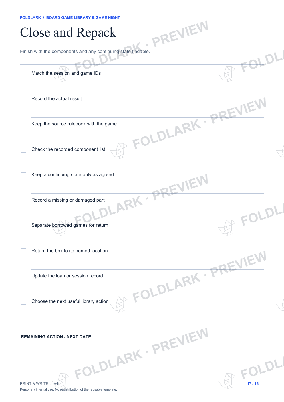 Close and Repack: actual marked preview