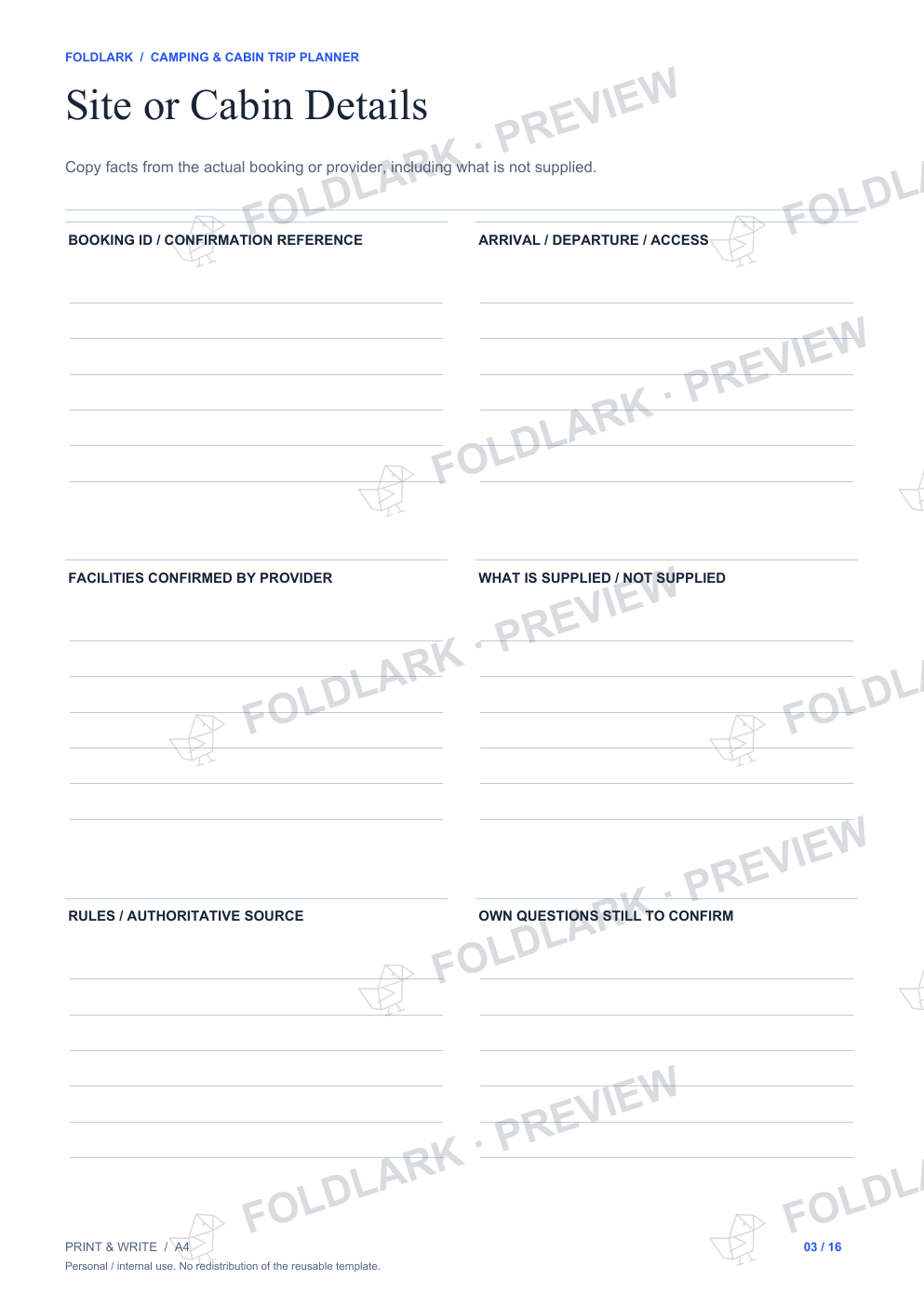 Site or Cabin Details: actual marked preview