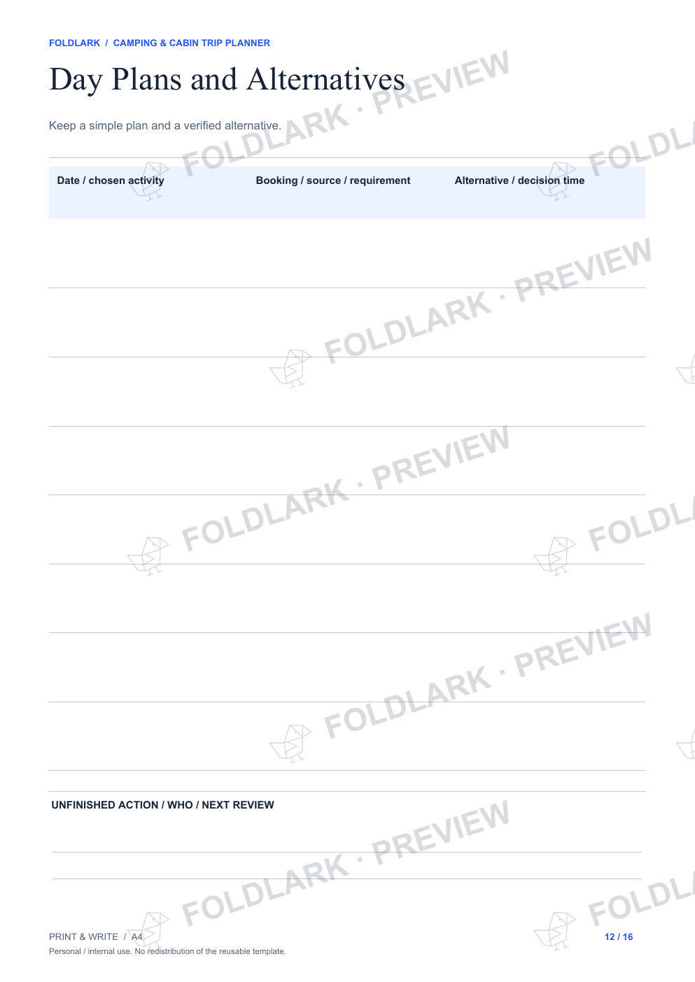 Day Plans and Alternatives: actual marked preview