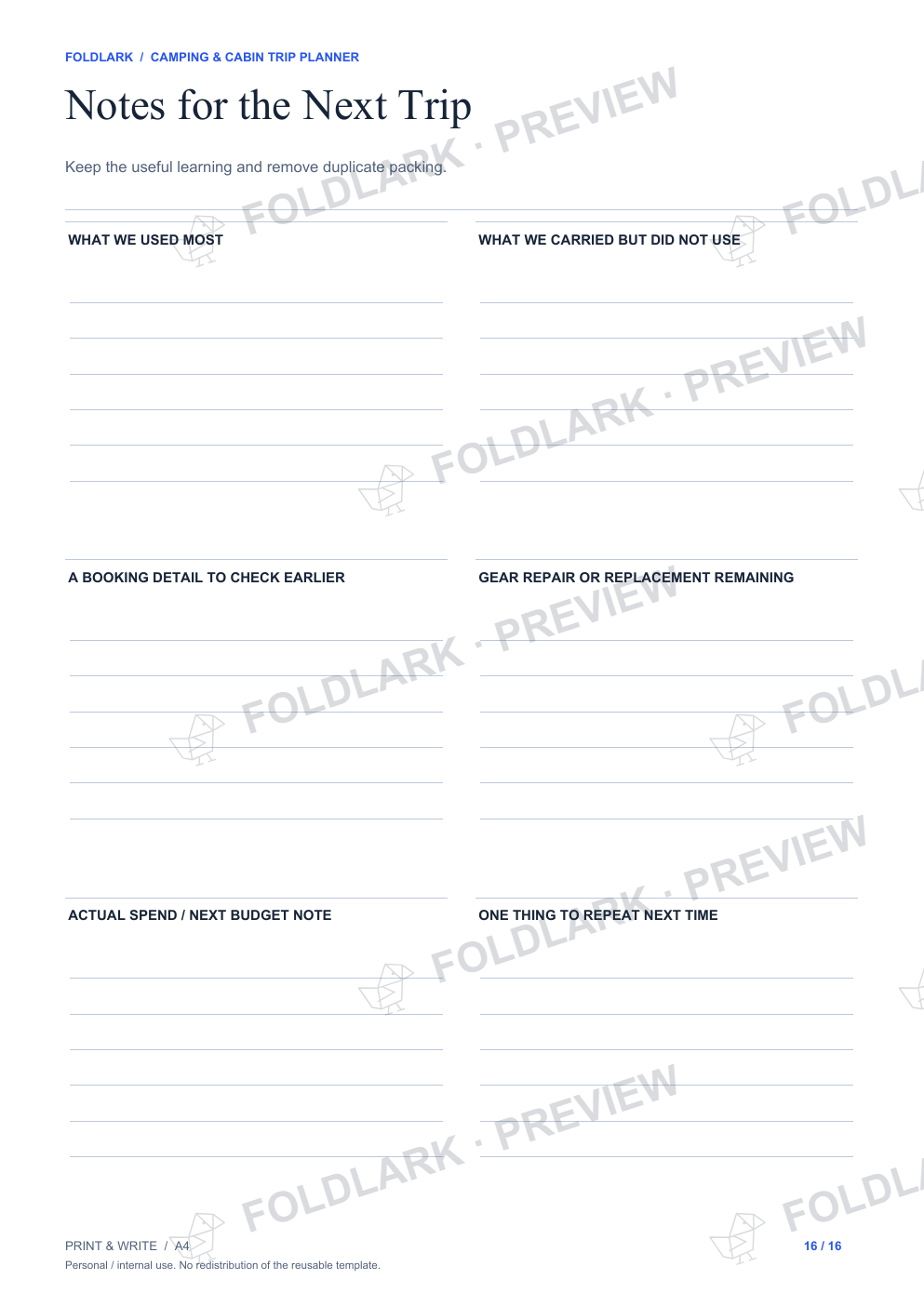 Notes for the Next Trip: actual marked preview