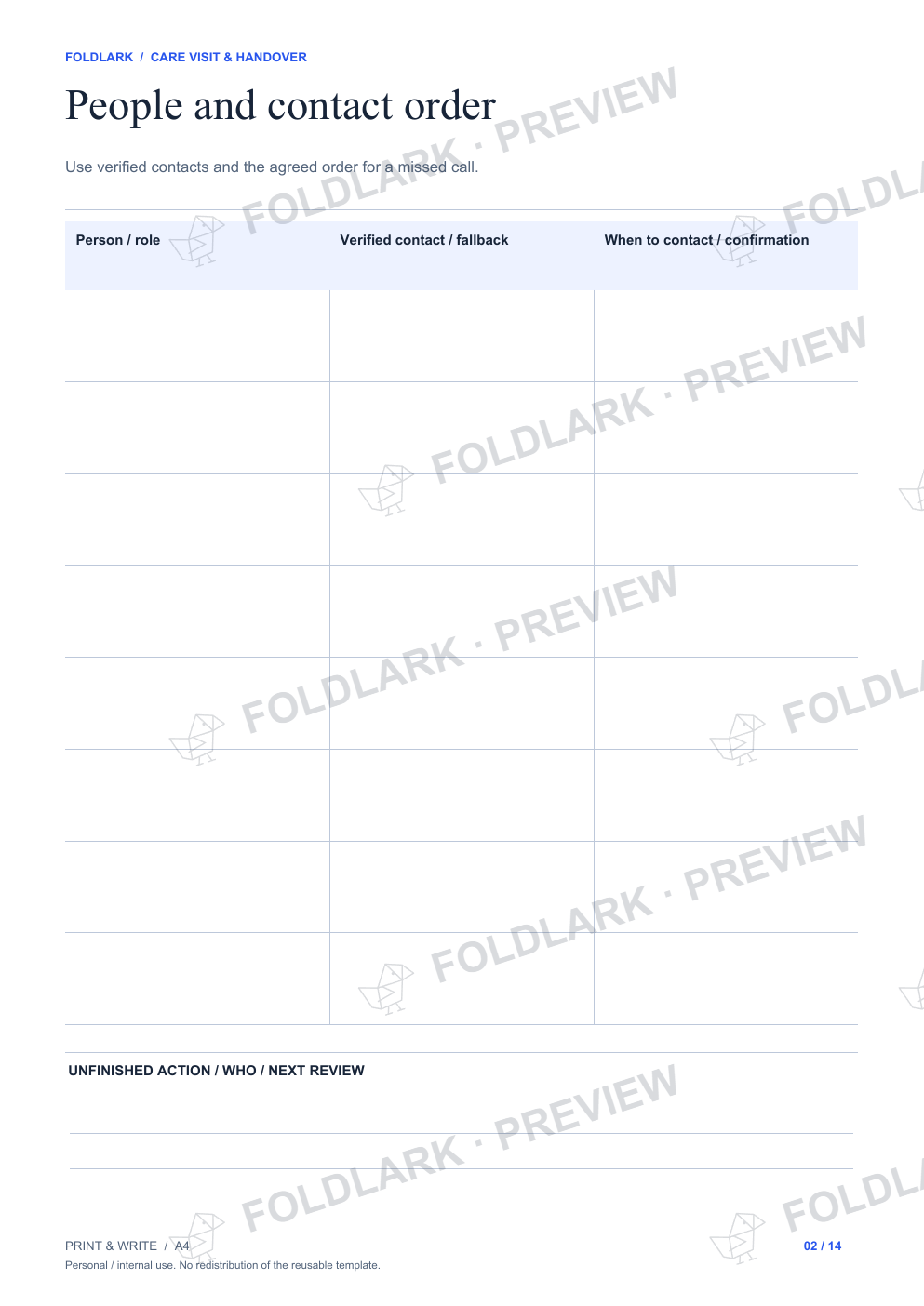 People and contact order: actual marked preview