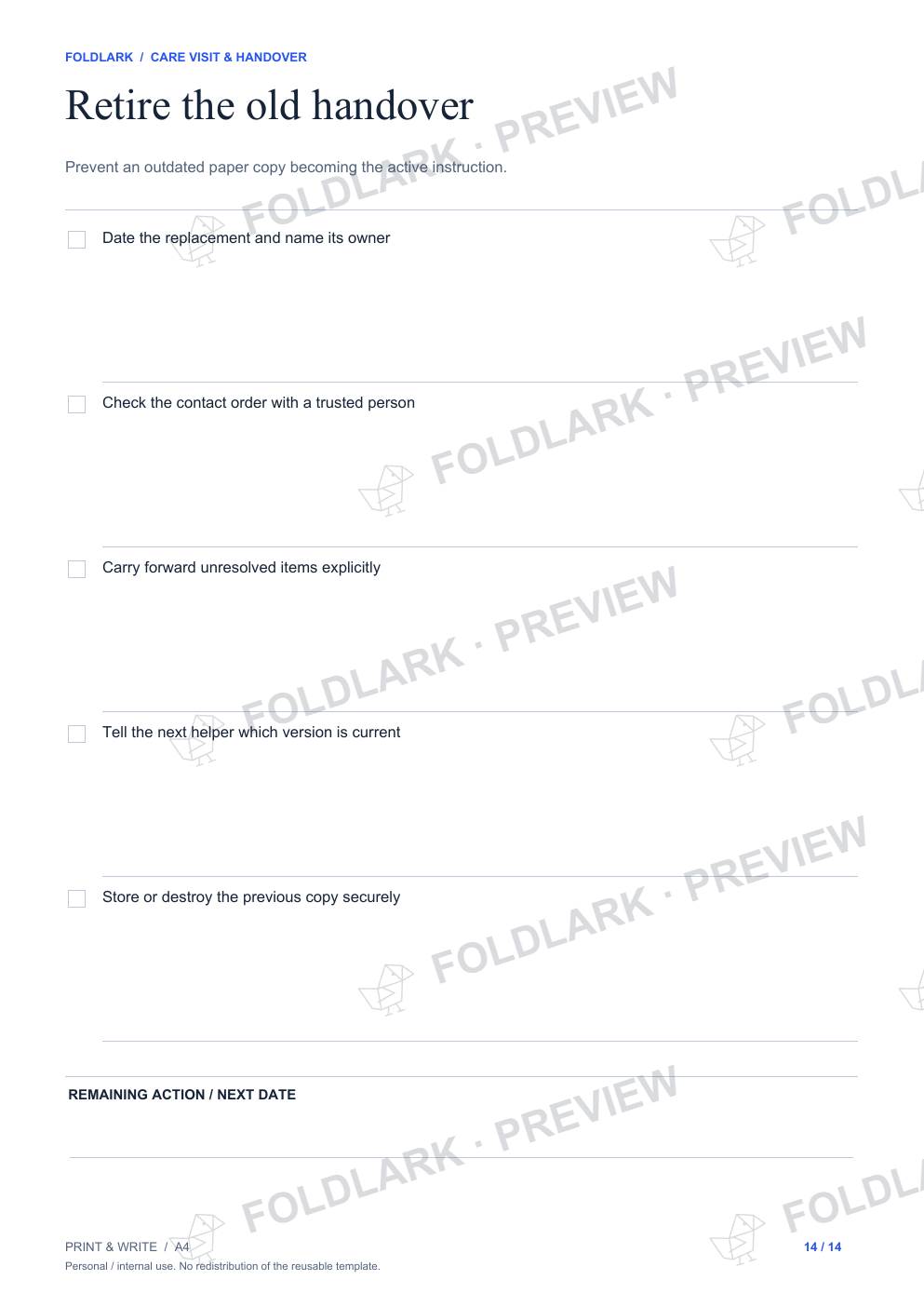 Retire the old handover: actual marked preview