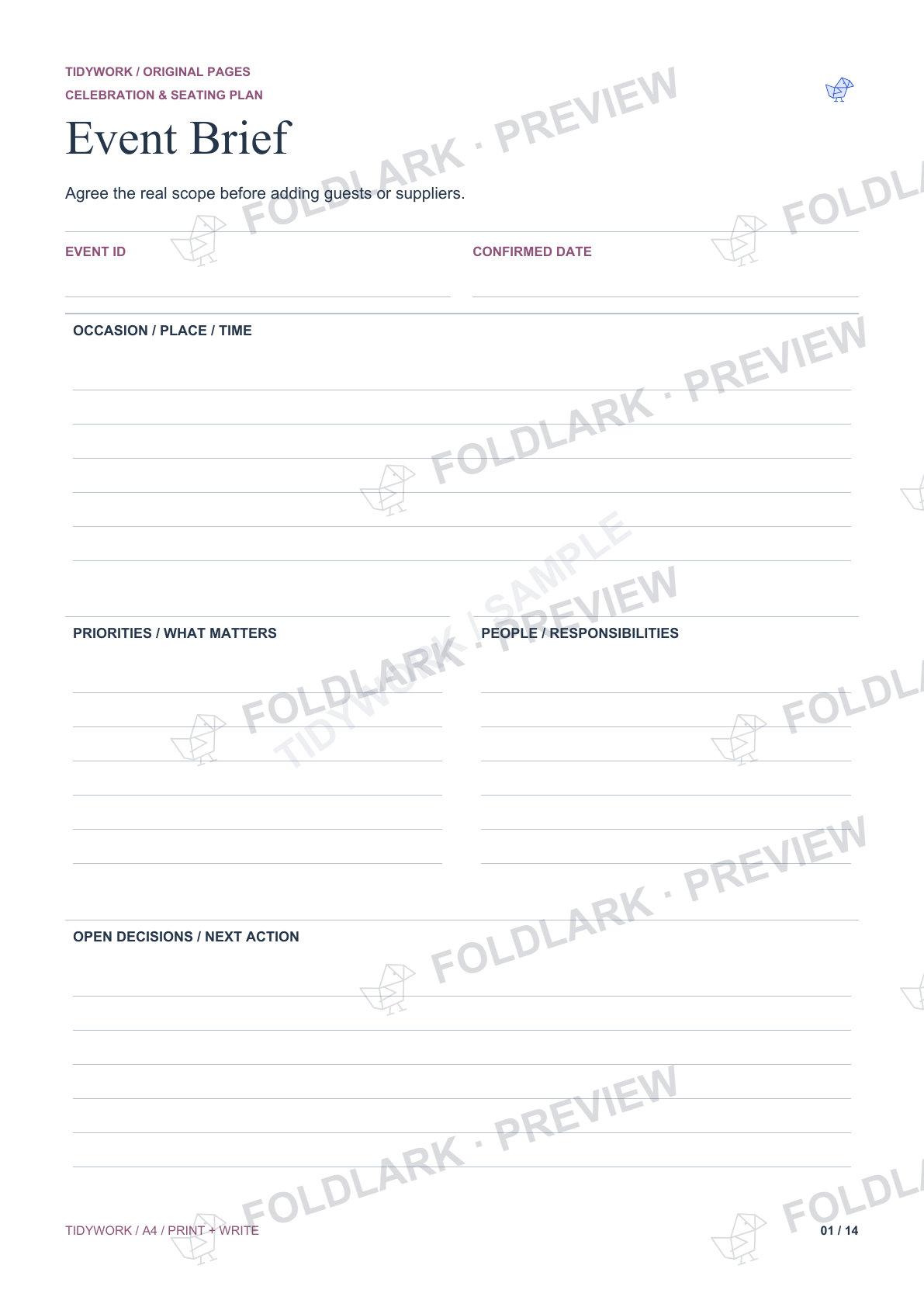 Celebration & Seating Plan: actual marked preview