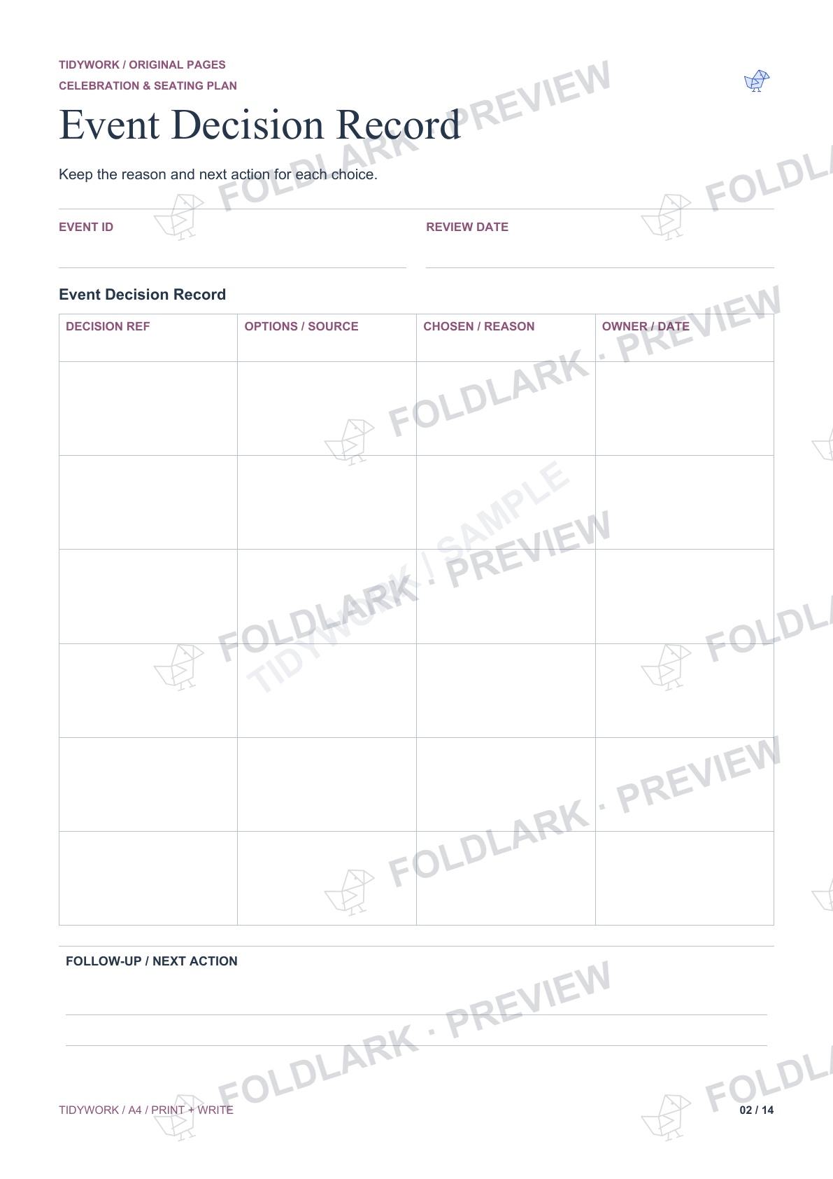 Event Decision Record: actual marked preview