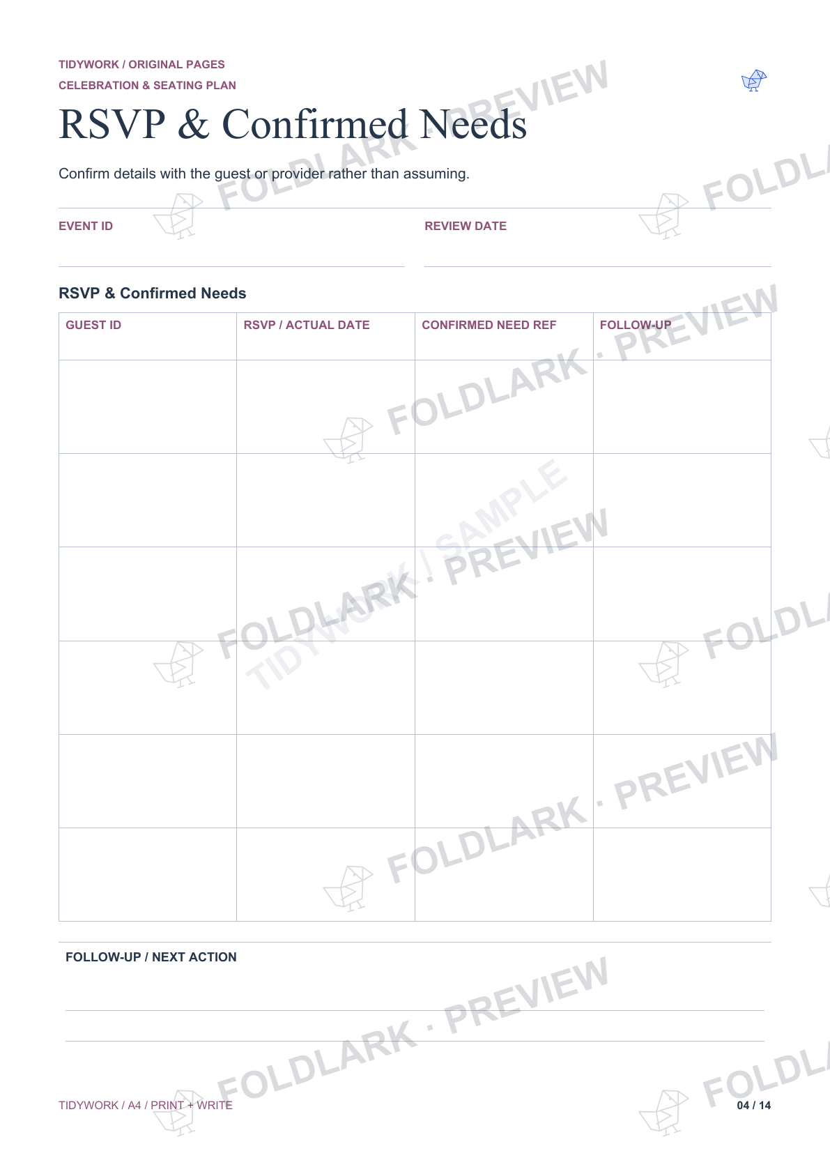 RSVP & Confirmed Needs: actual marked preview