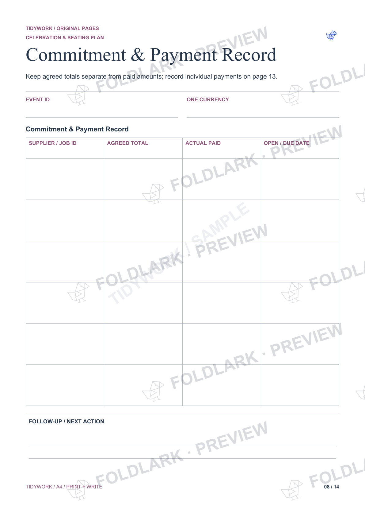 Commitment & Payment Record: actual marked preview