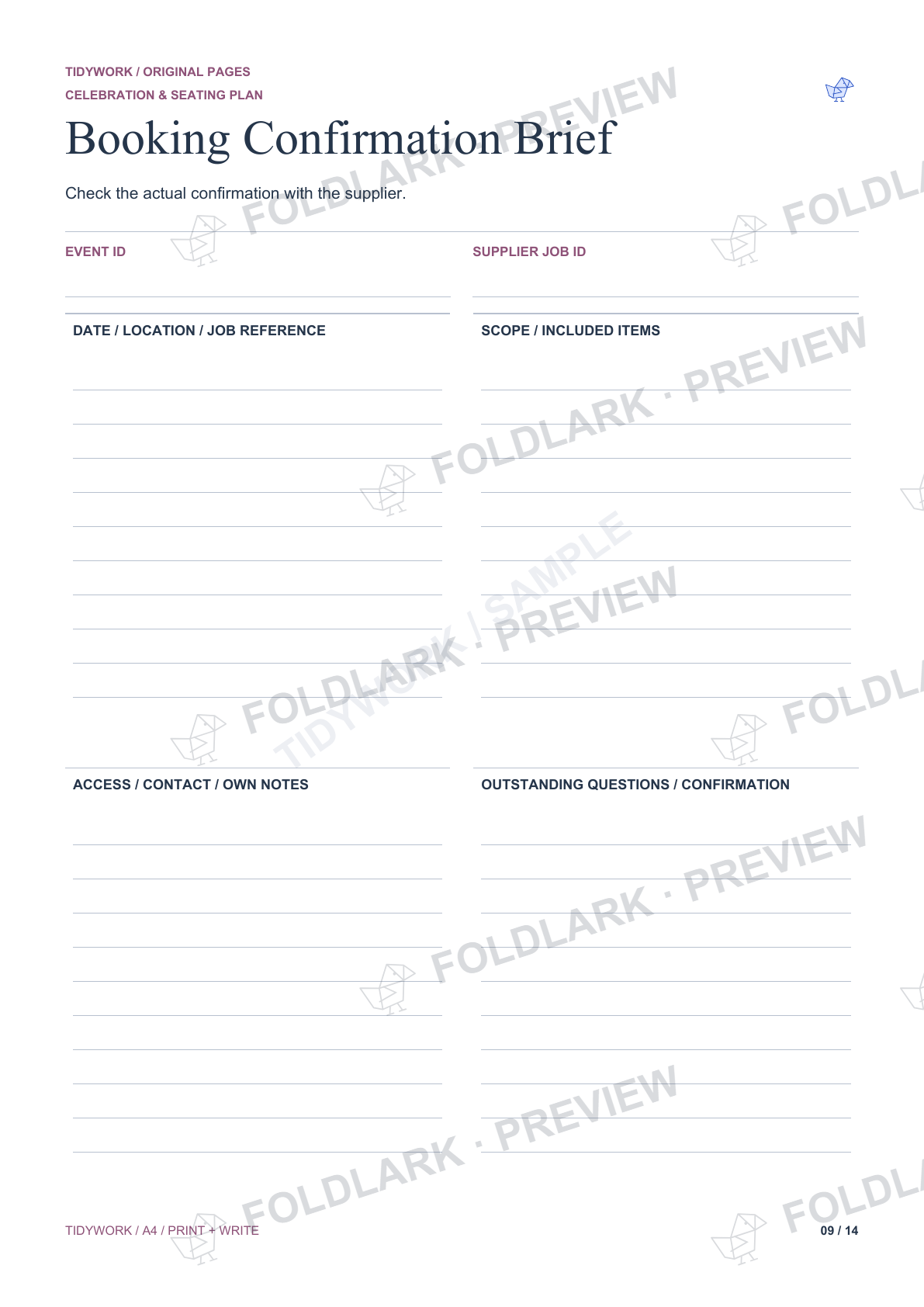 Booking Confirmation Brief: actual marked preview