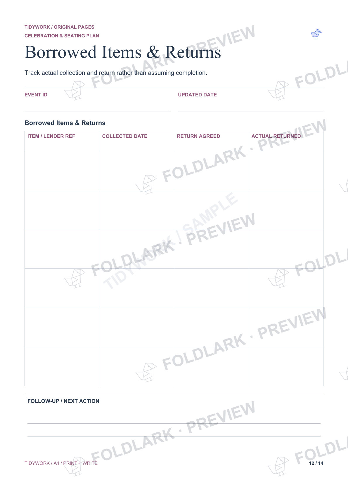 Borrowed Items & Returns: actual marked preview