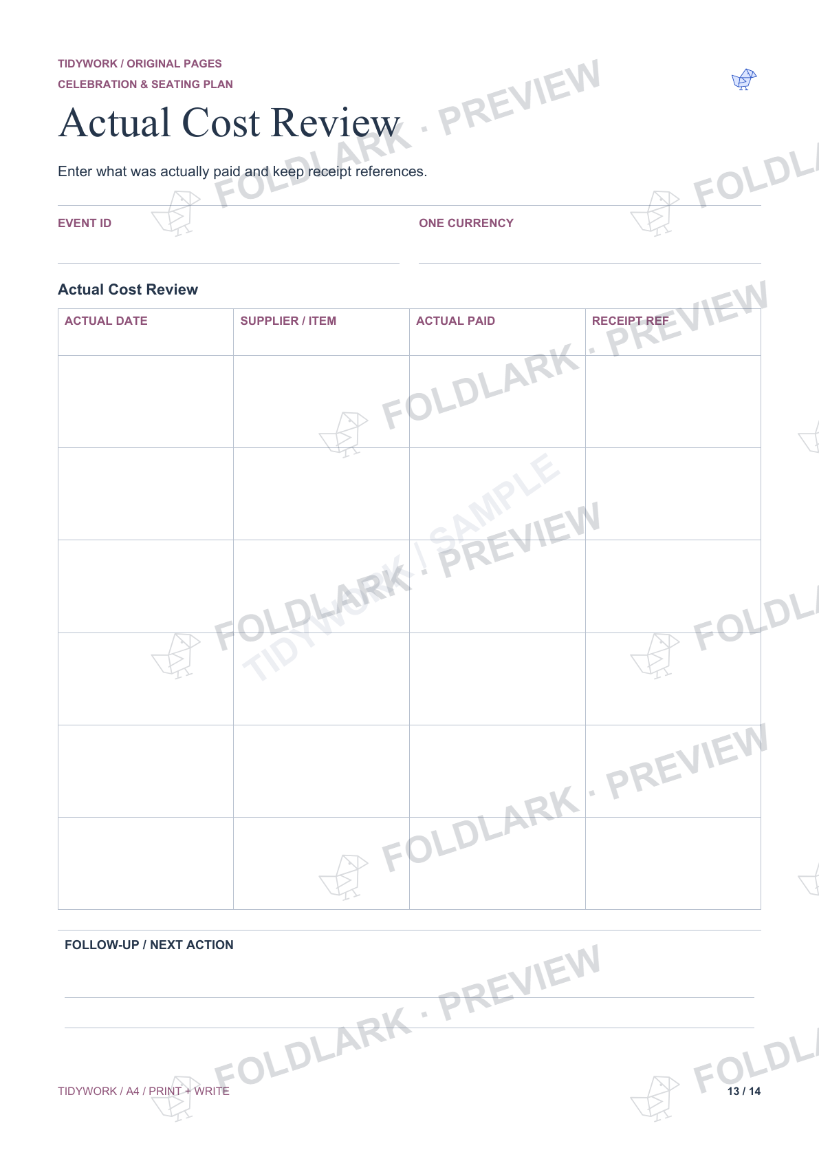 Actual Cost Review: actual marked preview