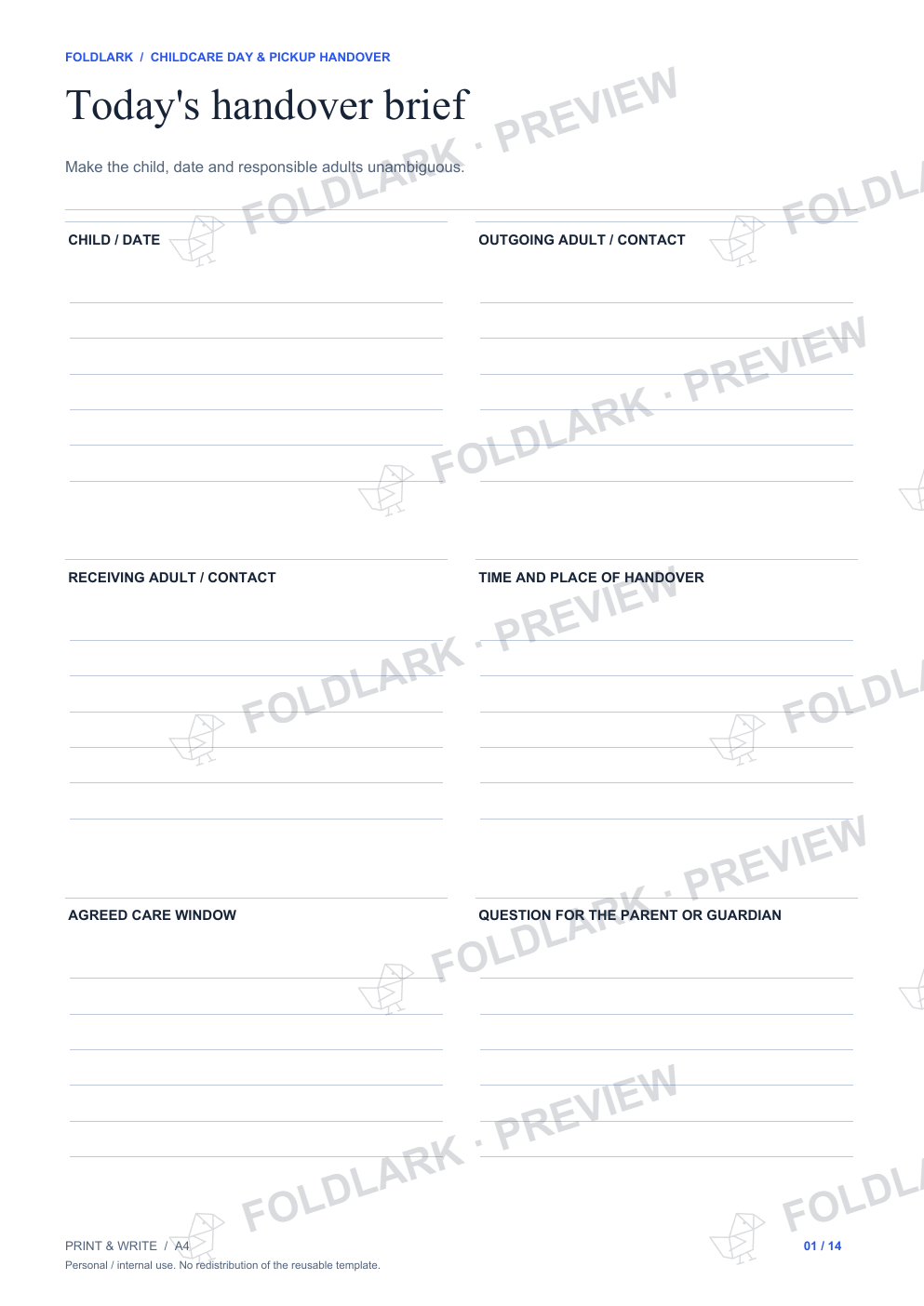 Today's handover brief: actual marked preview