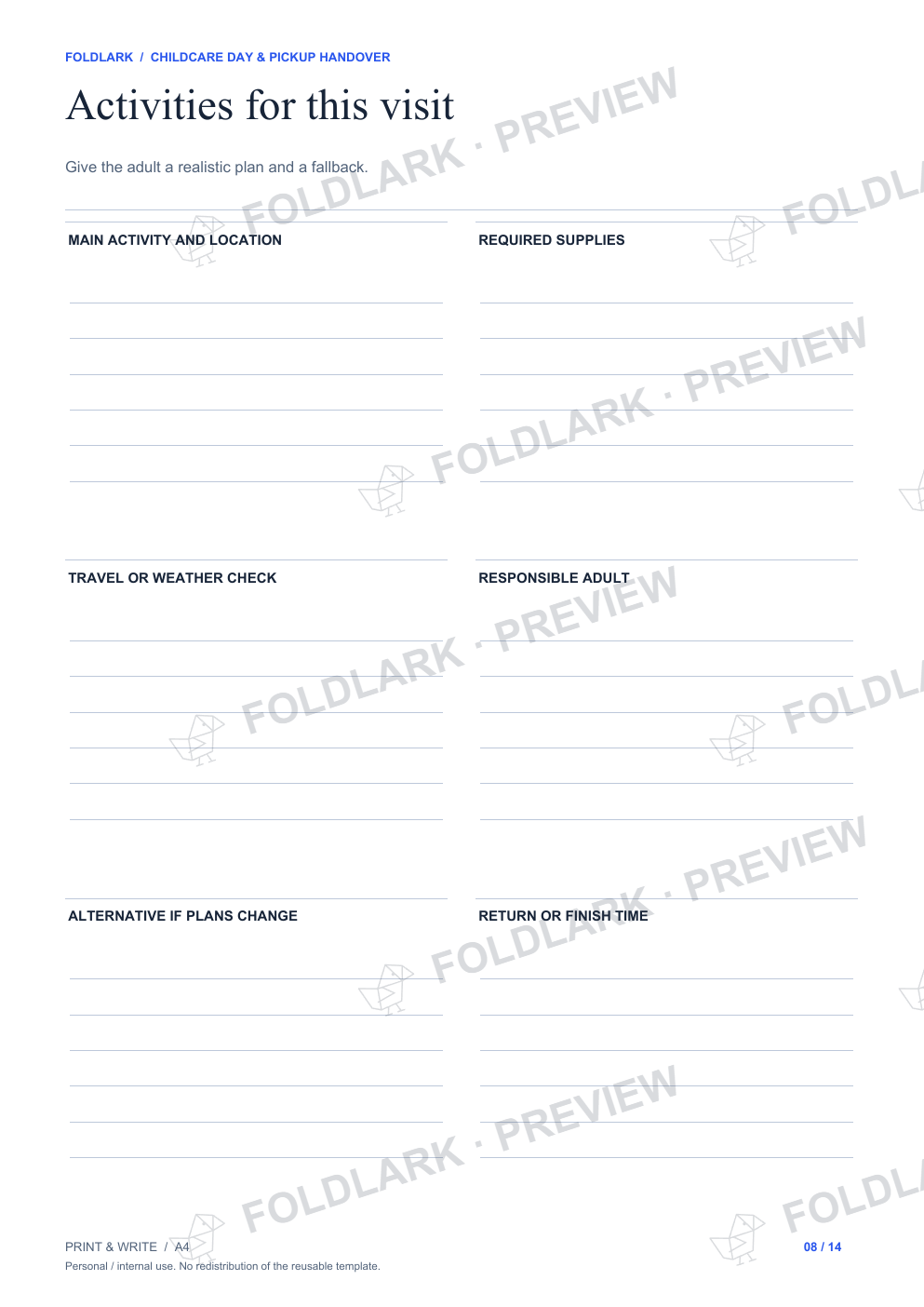 Activities for this visit: actual marked preview