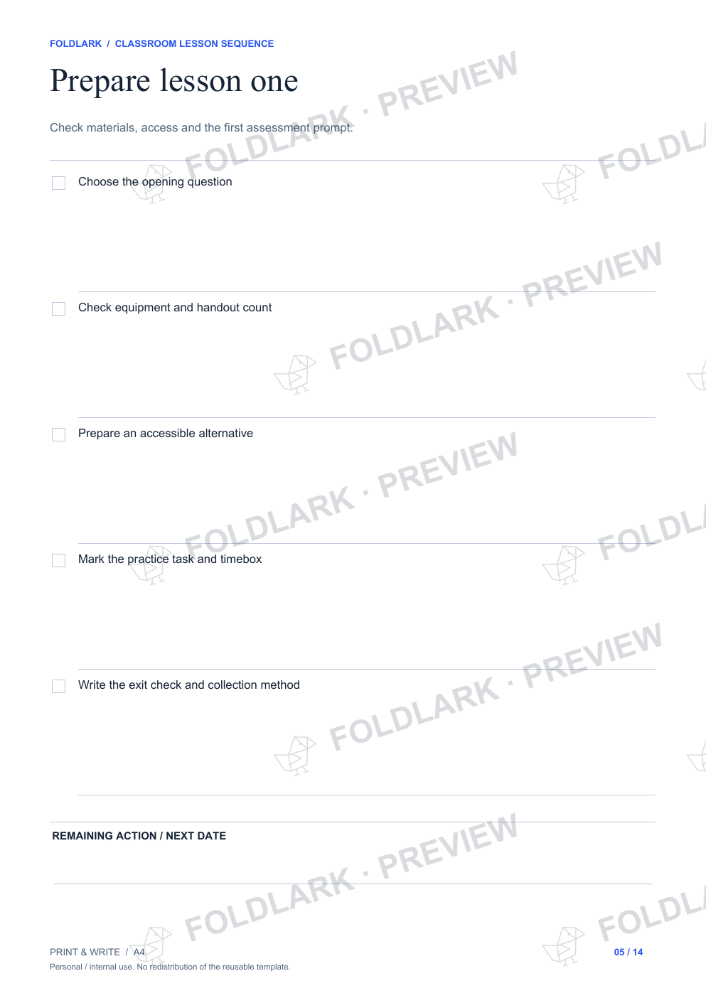 Prepare lesson one: actual marked preview