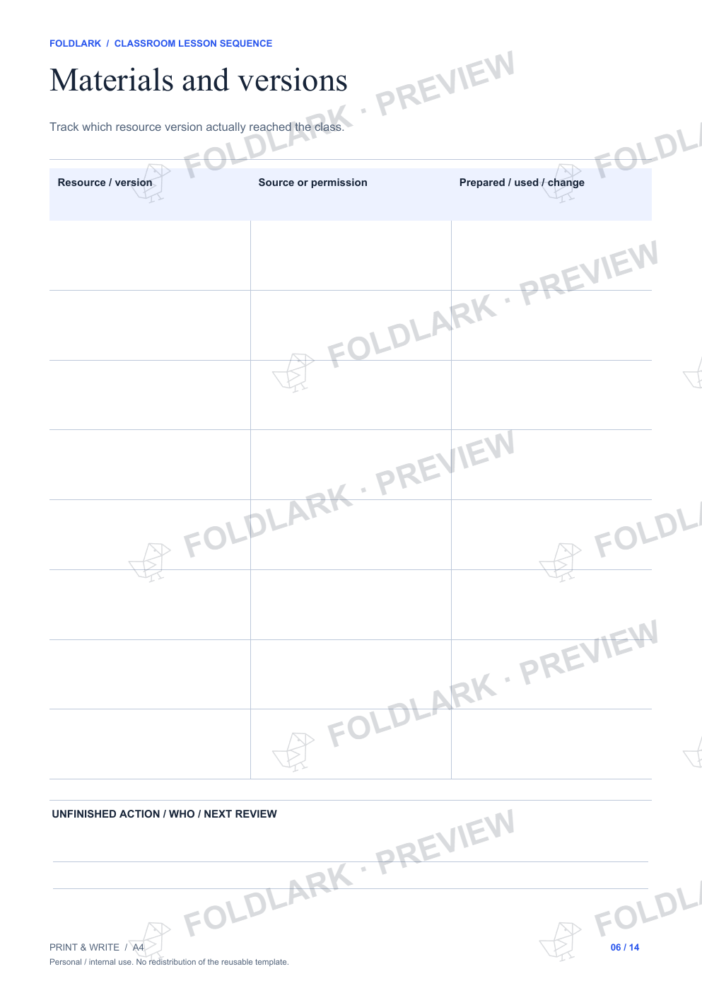Materials and versions: actual marked preview