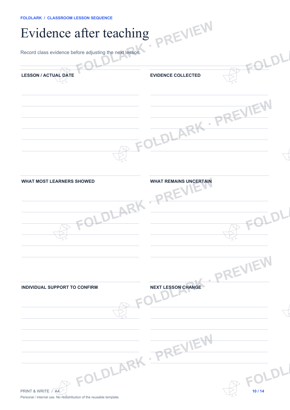 Evidence after teaching: actual marked preview