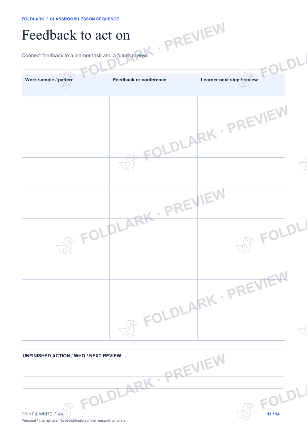 Feedback to act on: actual marked preview