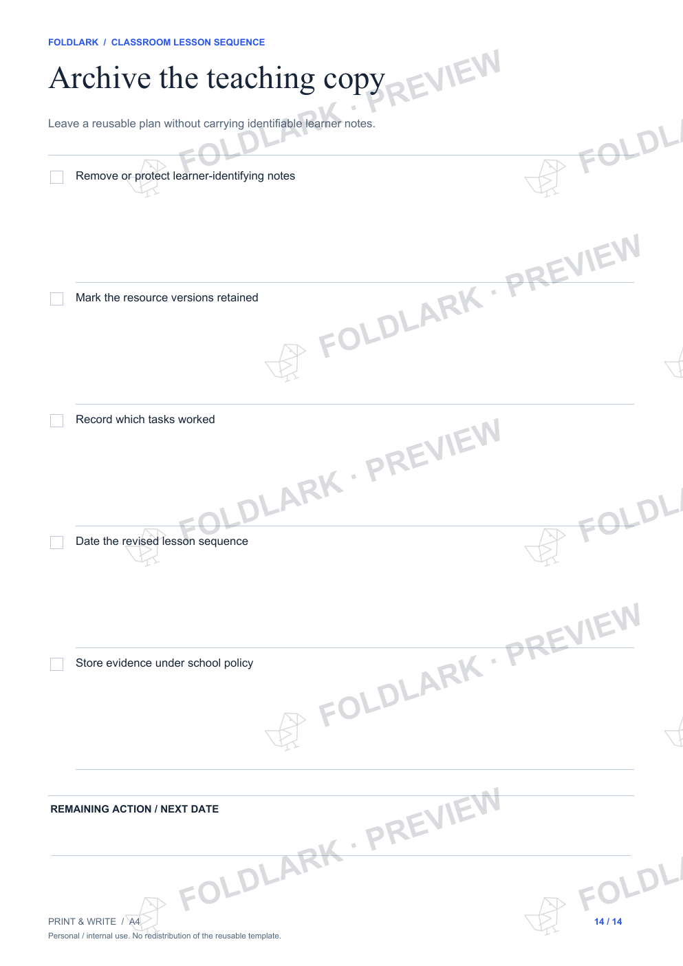 Archive the teaching copy: actual marked preview