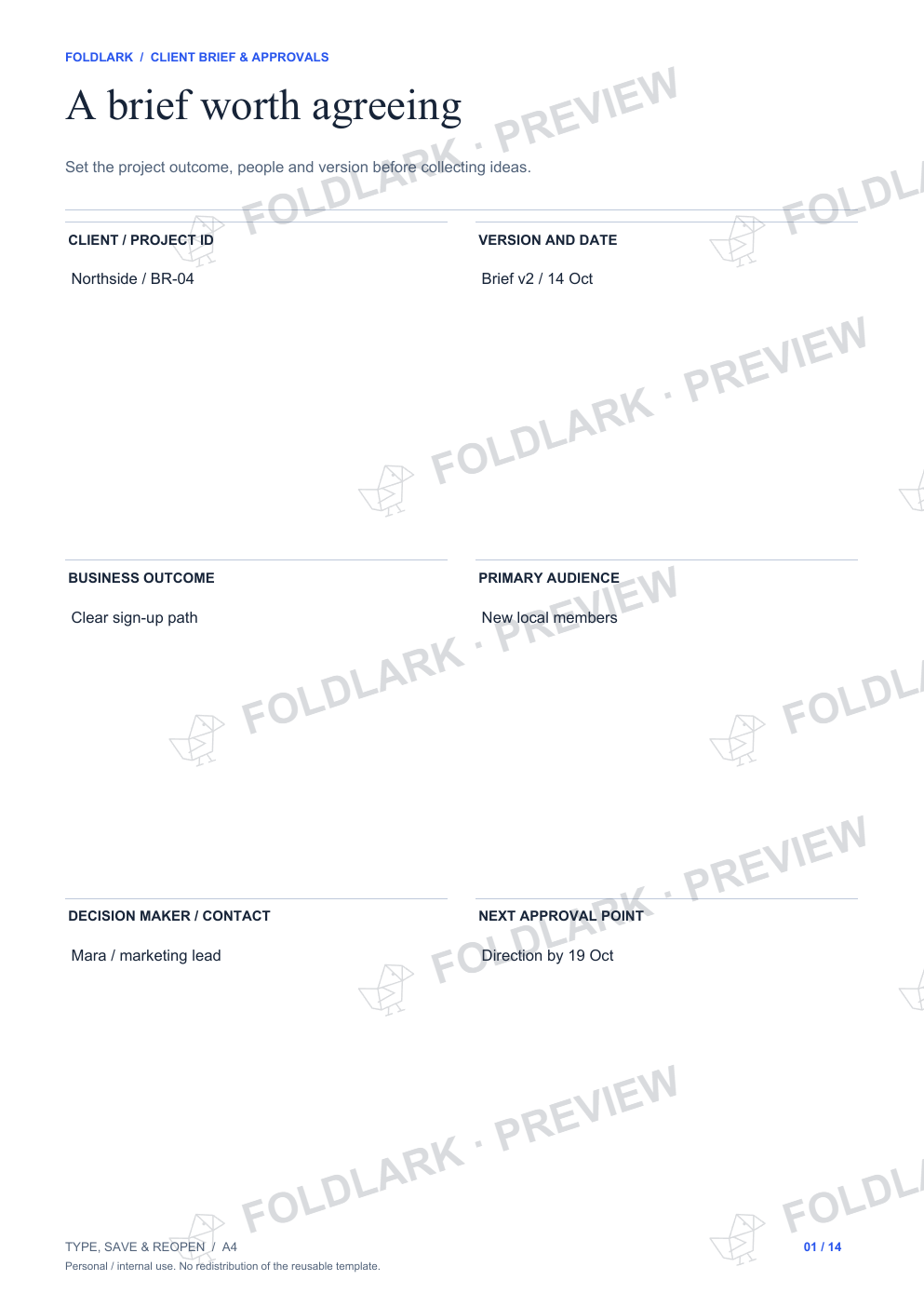 Client Brief & Approvals - fictional filled example