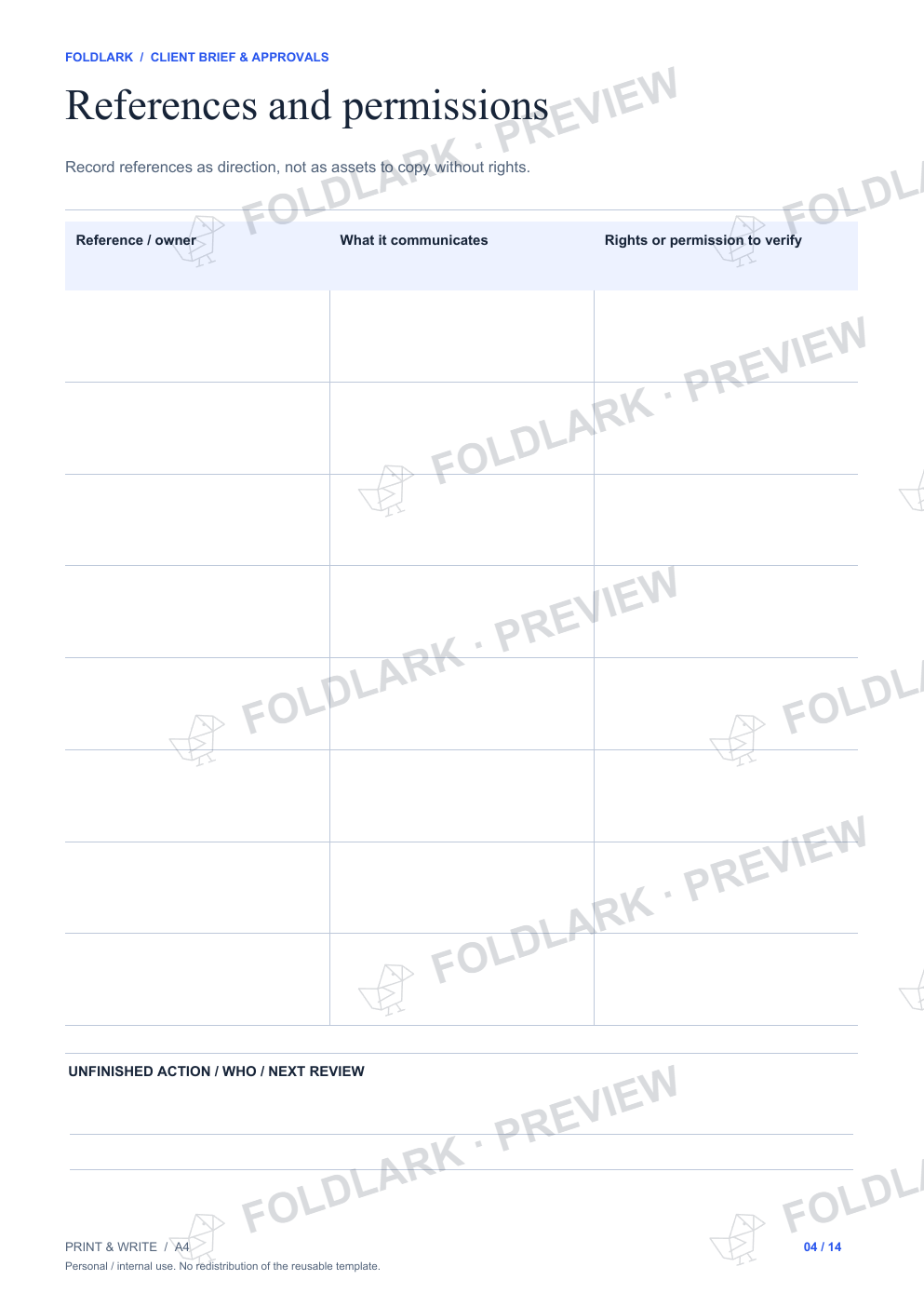 References and permissions: actual marked preview