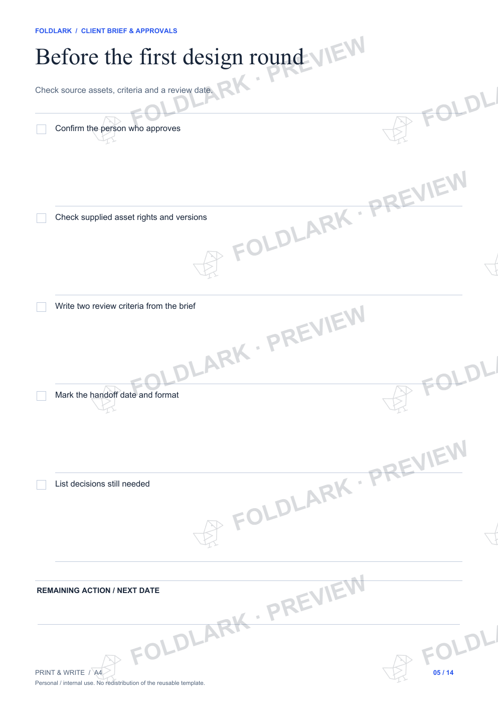 Before the first design round: actual marked preview