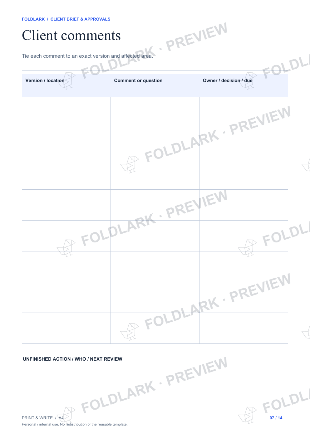 Client comments: actual marked preview