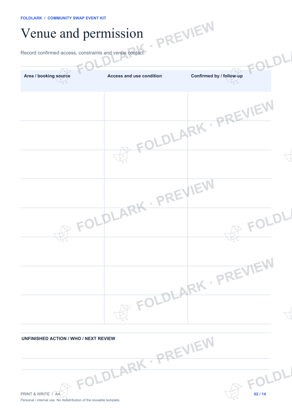 Venue and permission: actual marked preview