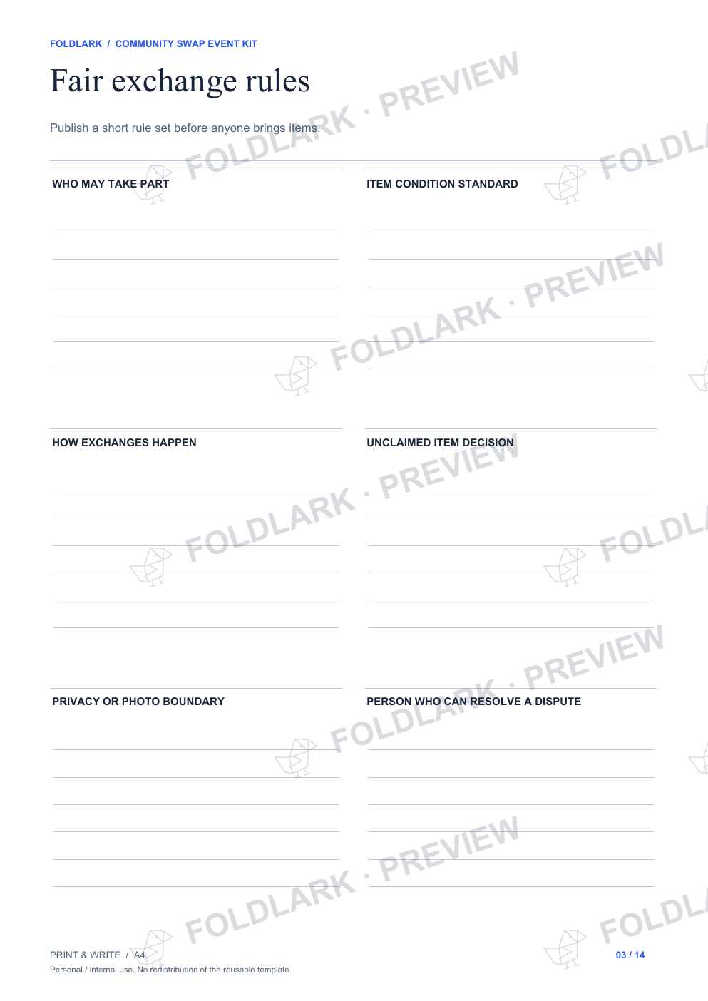 Fair exchange rules: actual marked preview