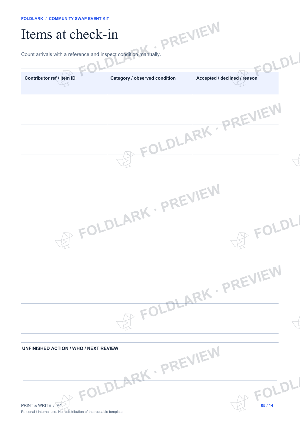 Items at check-in: actual marked preview