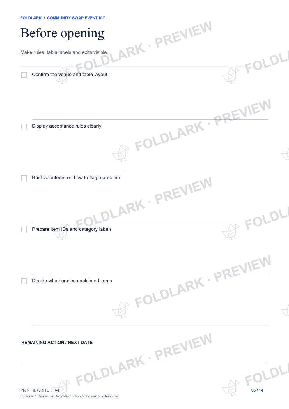 Before opening: actual marked preview