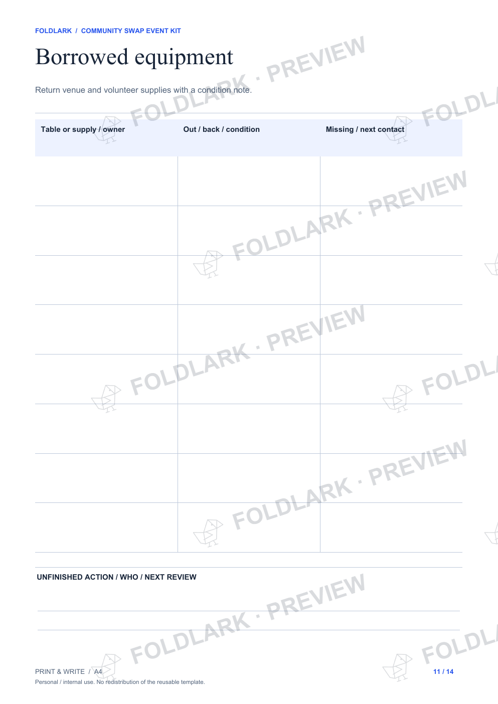 Borrowed equipment: actual marked preview