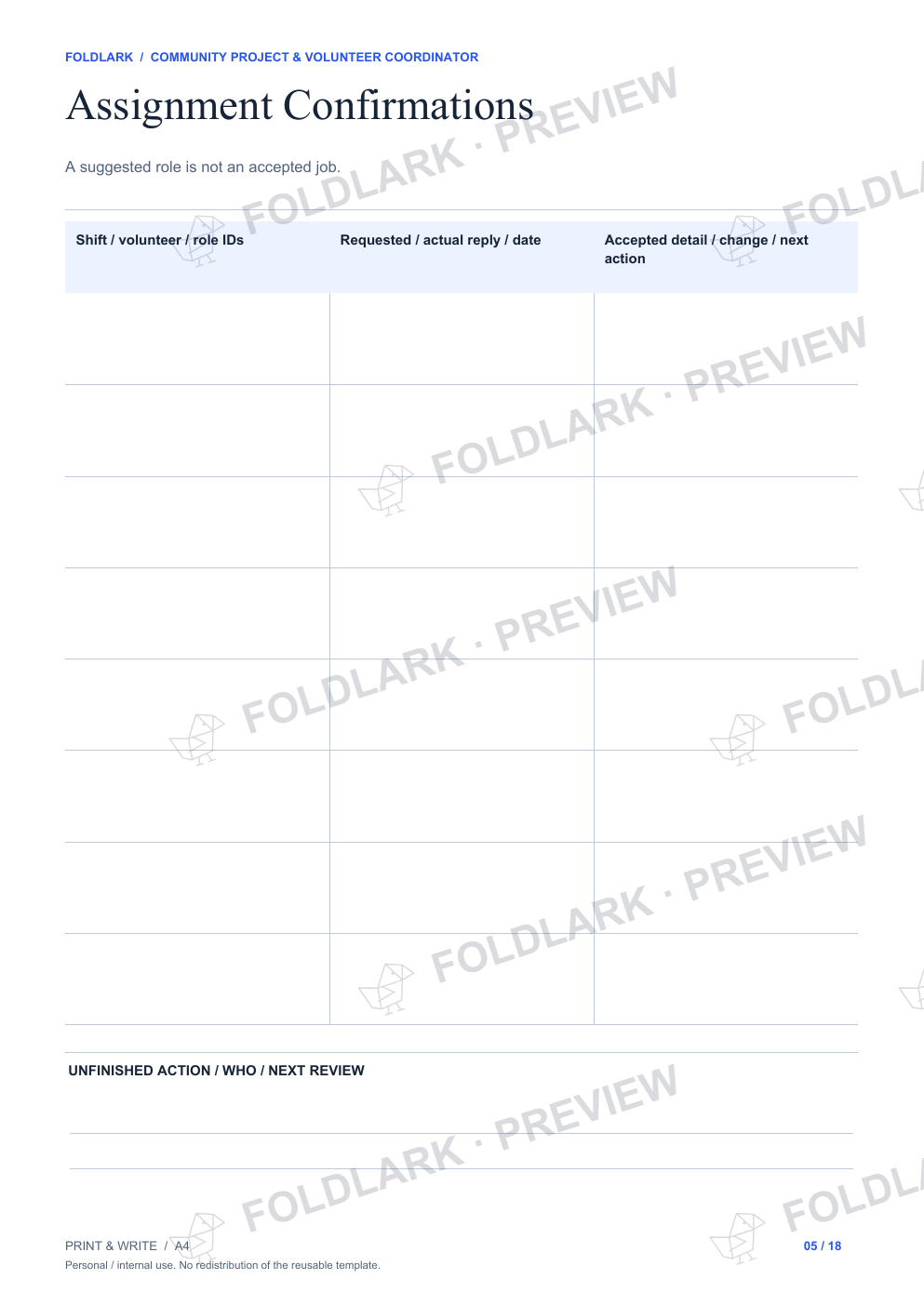 Assignment Confirmations: actual marked preview