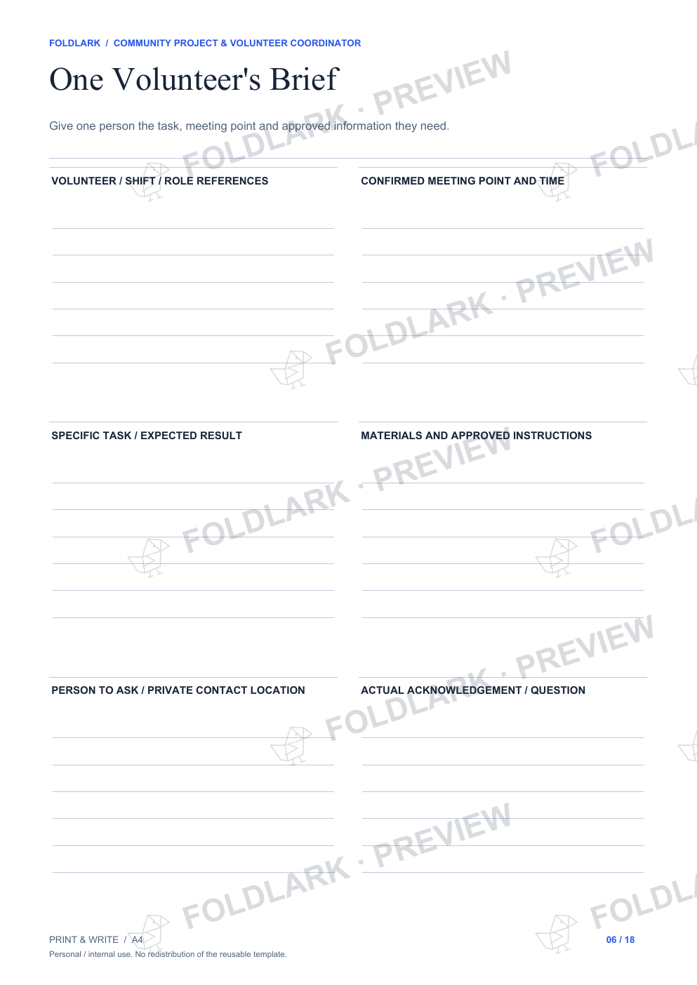 One Volunteer's Brief: actual marked preview