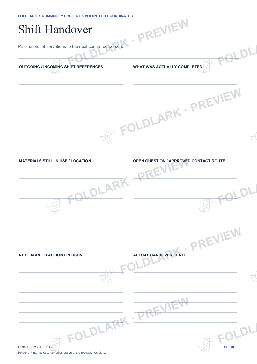 Shift Handover: actual marked preview