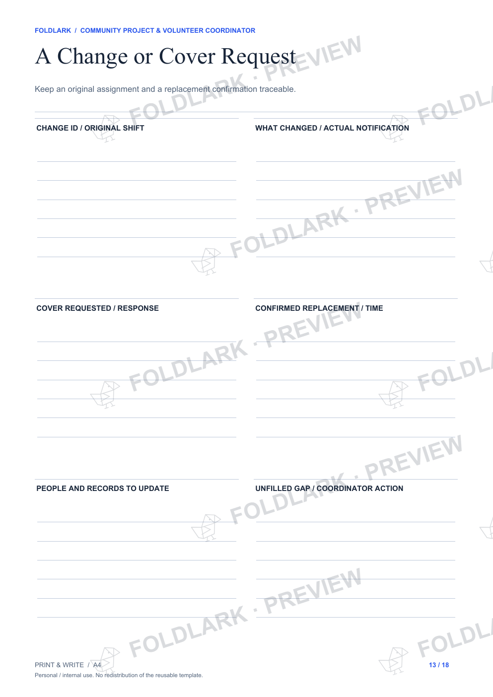 A Change or Cover Request: actual marked preview
