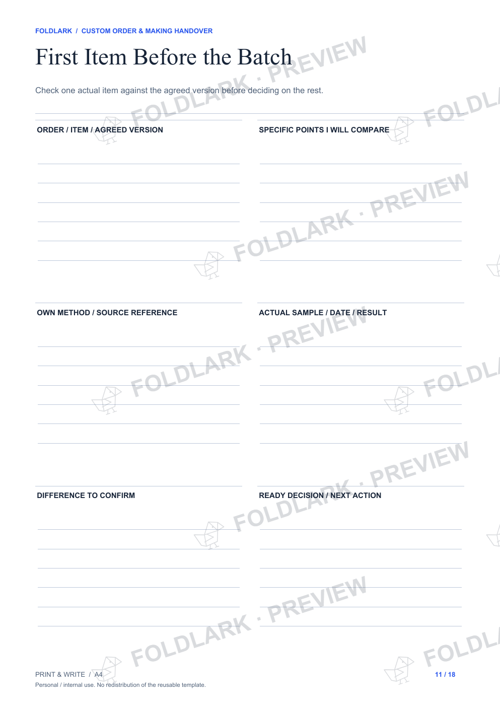 Actual First Item Before the Batch template, empty protected preview.