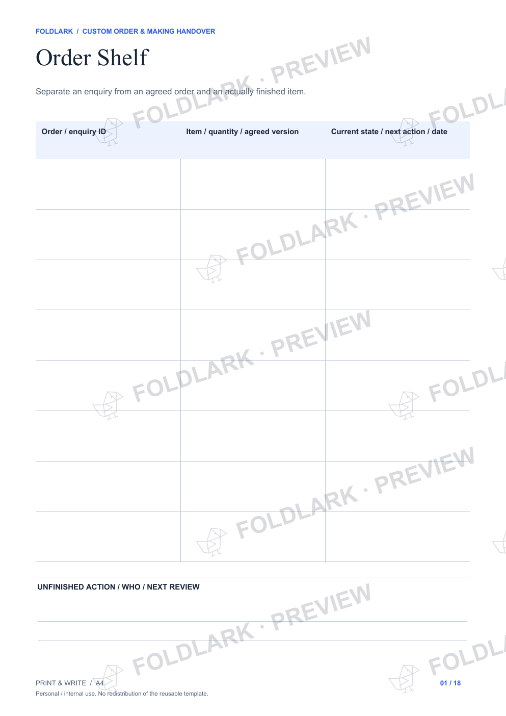 Order Shelf: actual marked preview