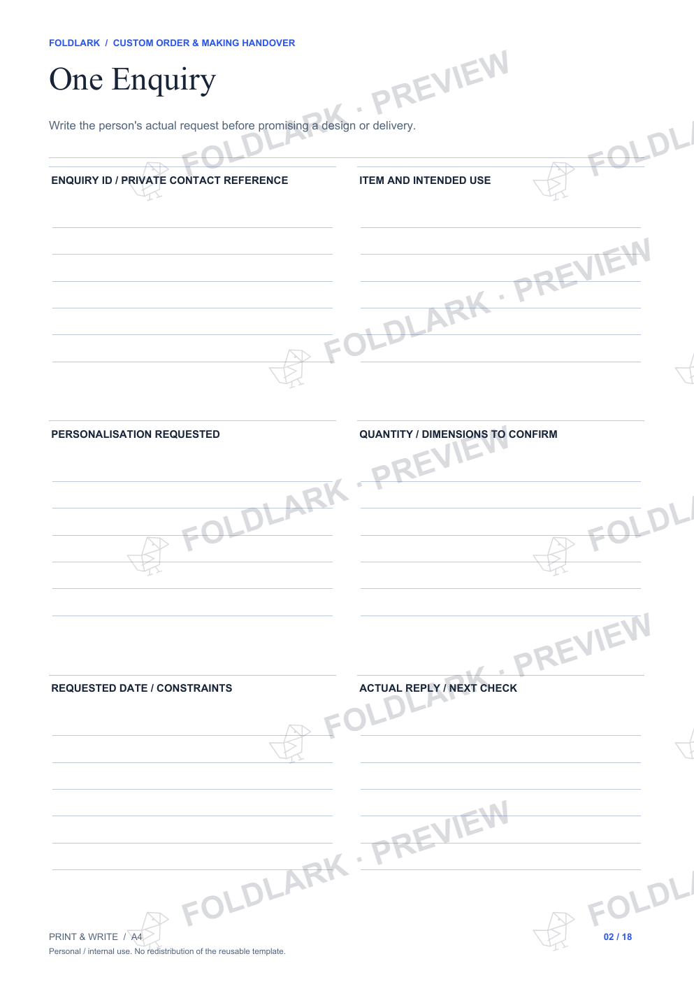 One Enquiry: actual marked preview