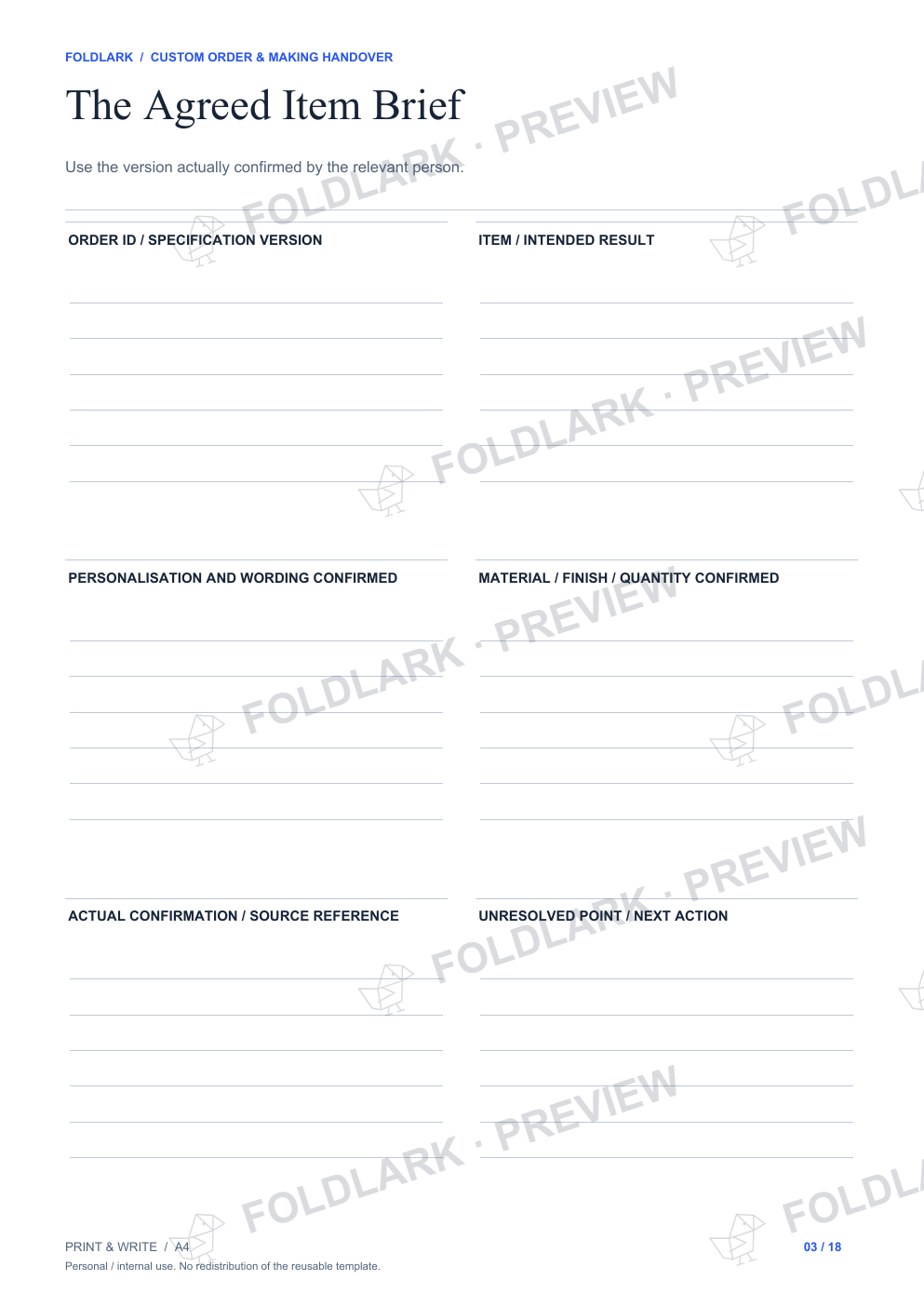 The Agreed Item Brief: actual marked preview