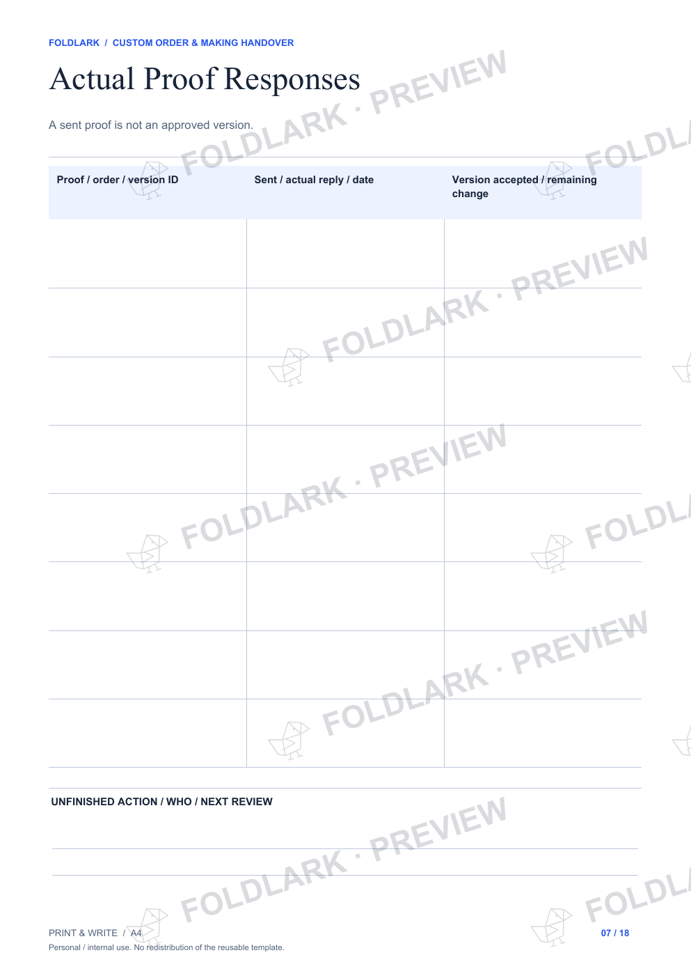Actual Proof Responses: actual marked preview