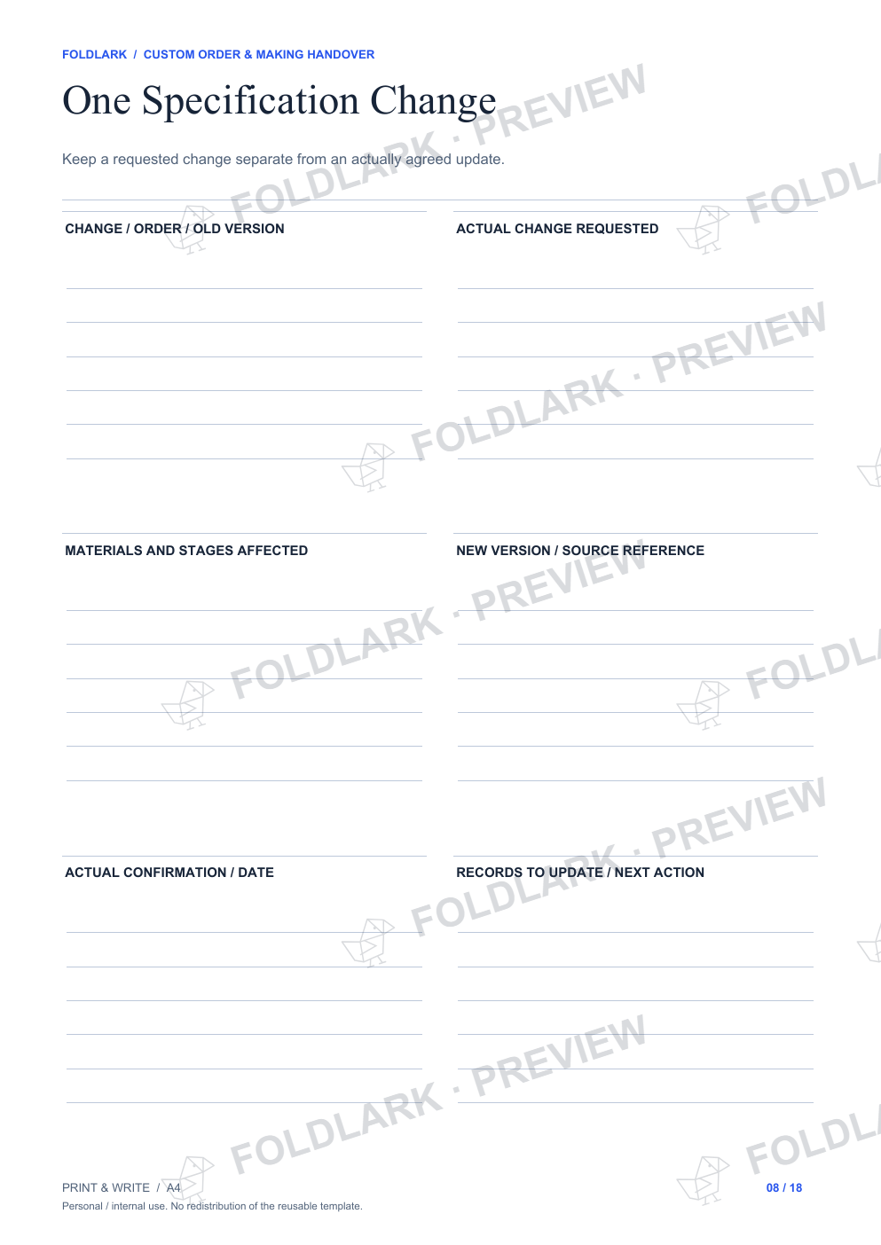 One Specification Change: actual marked preview