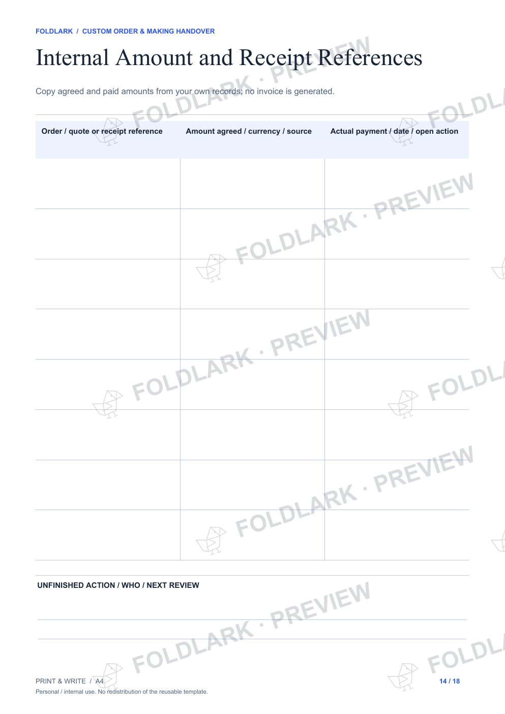Internal Amount and Receipt References: actual marked preview