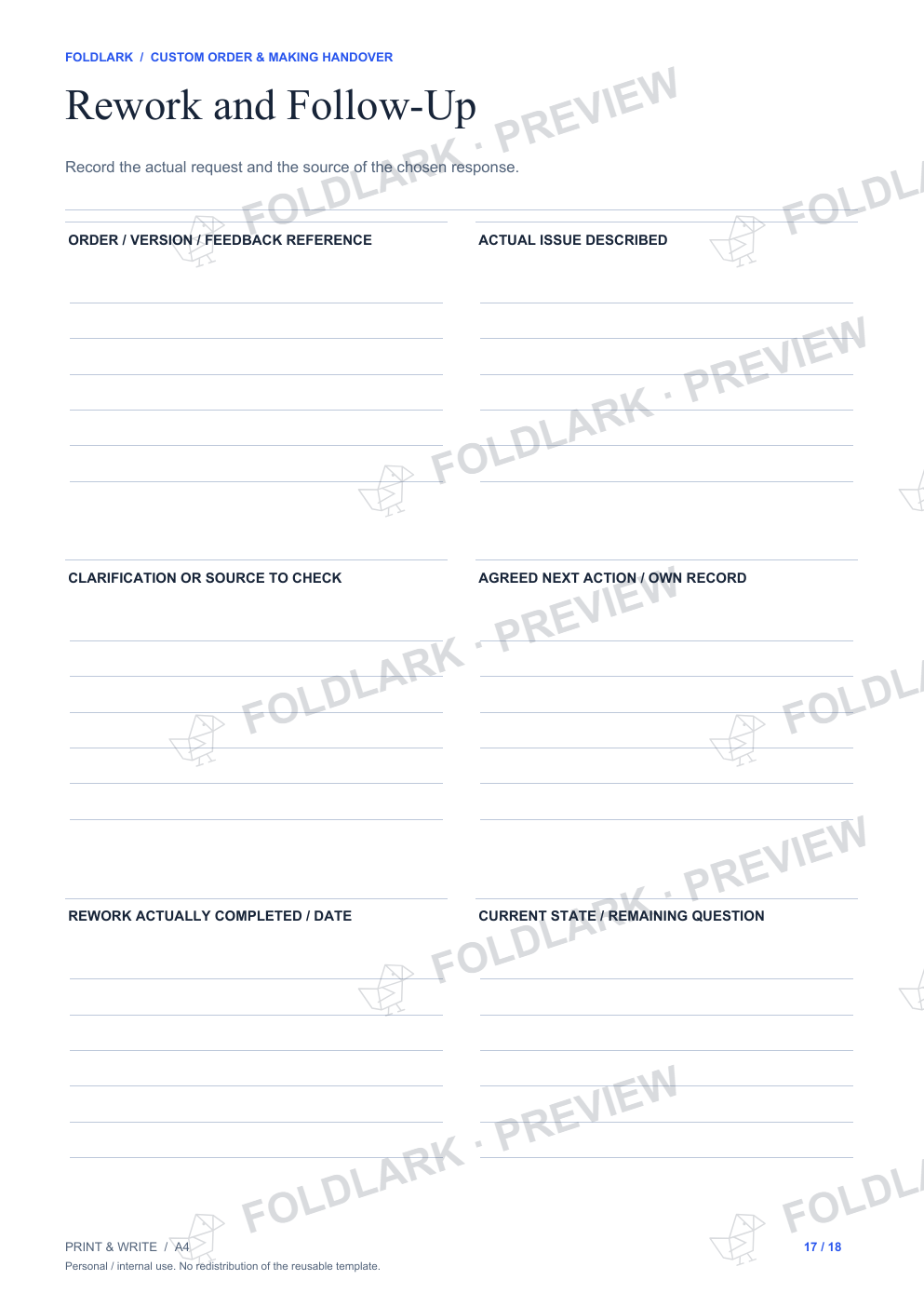 Rework and Follow-Up: actual marked preview