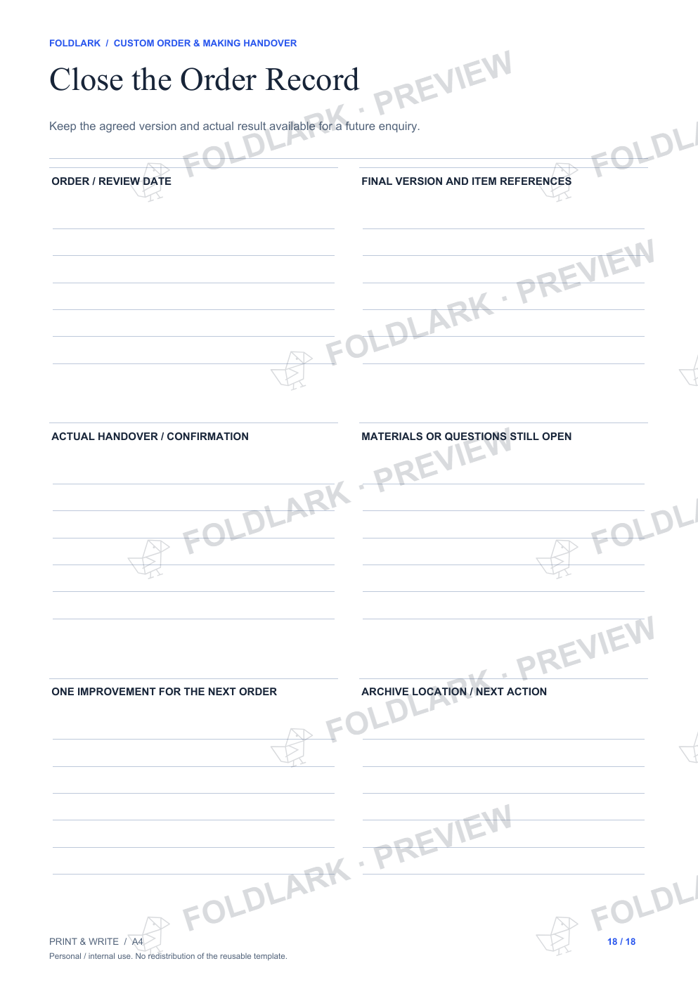 Close the Order Record: actual marked preview