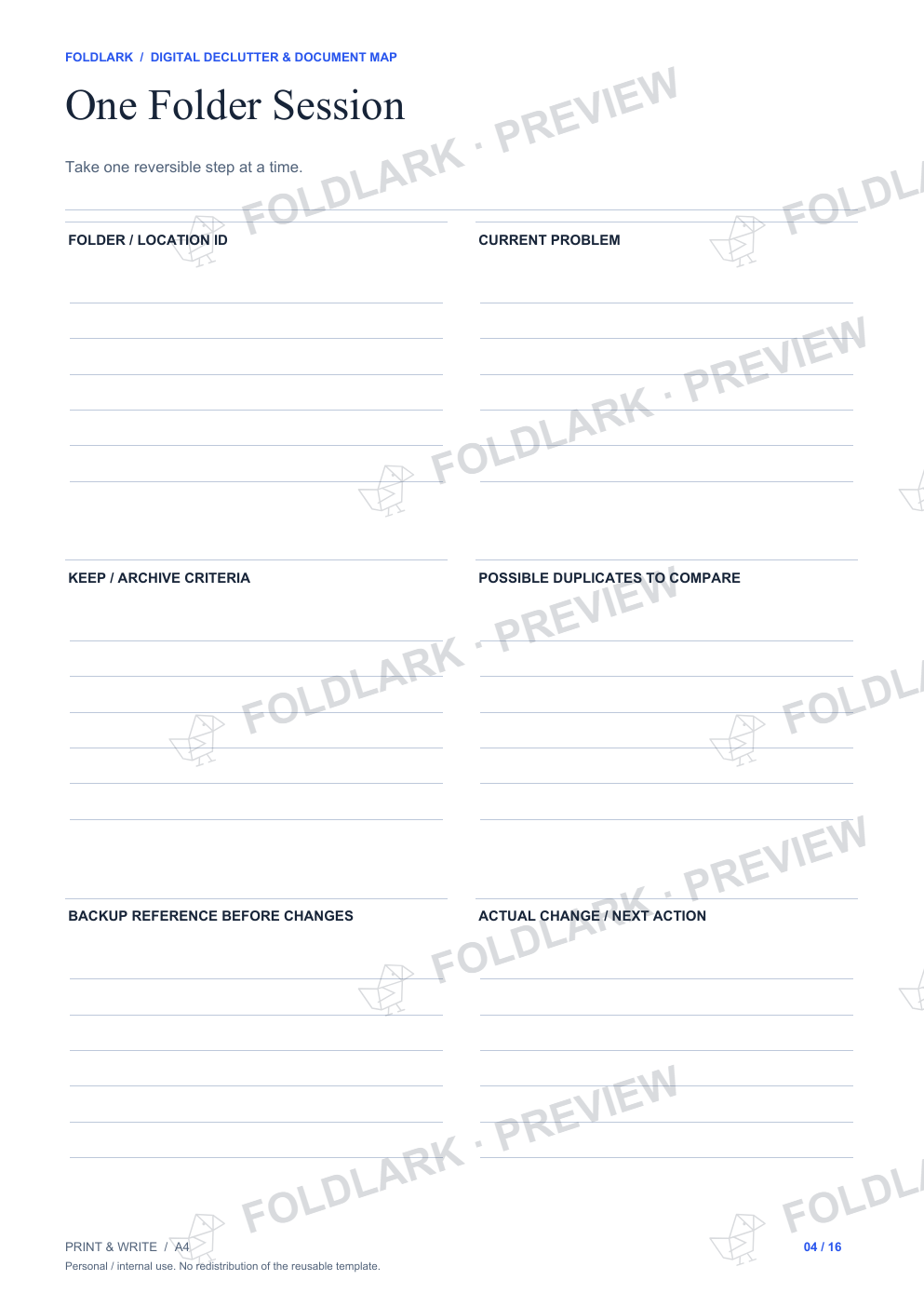 One Folder Session: actual marked preview