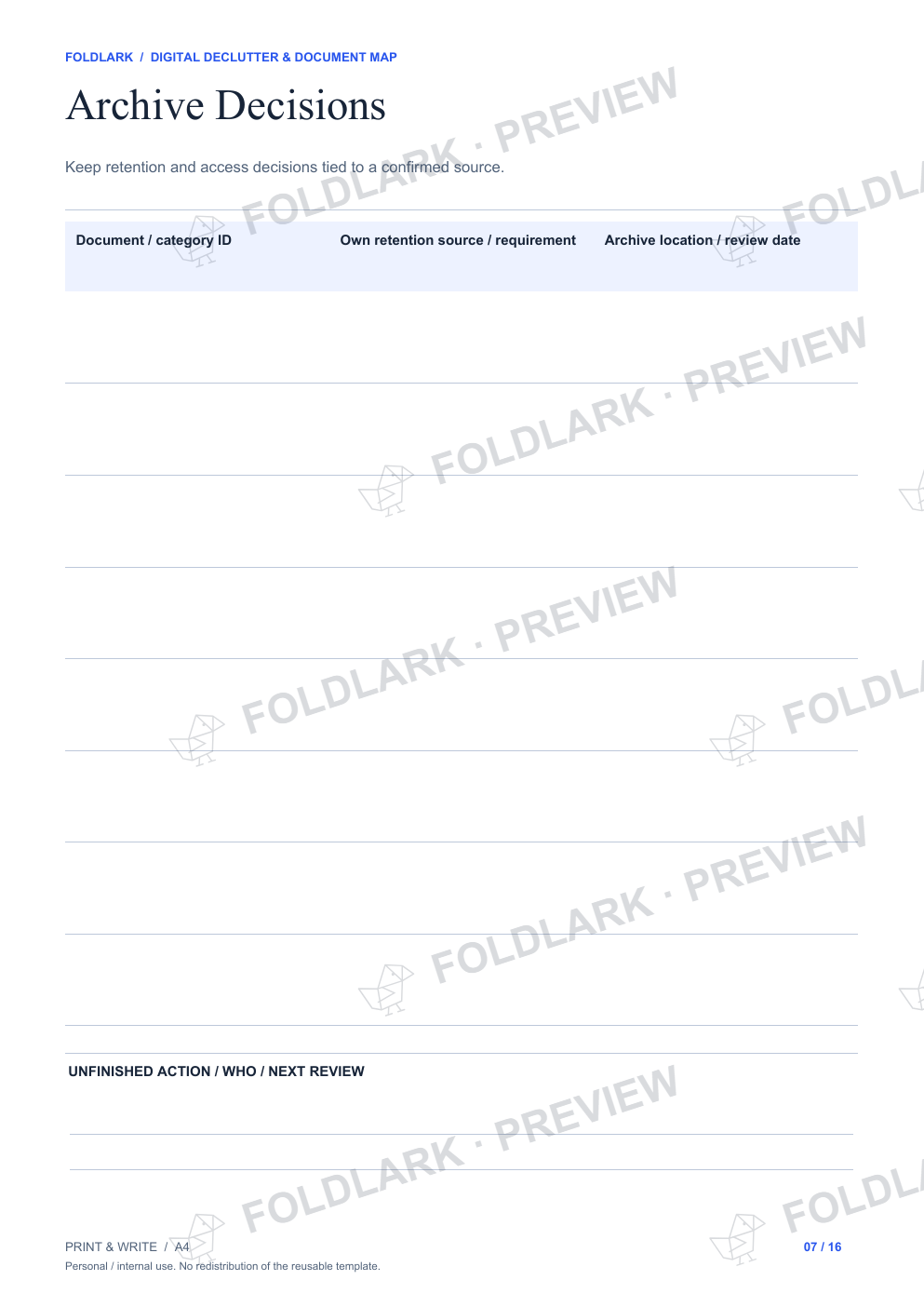 Archive Decisions: actual marked preview