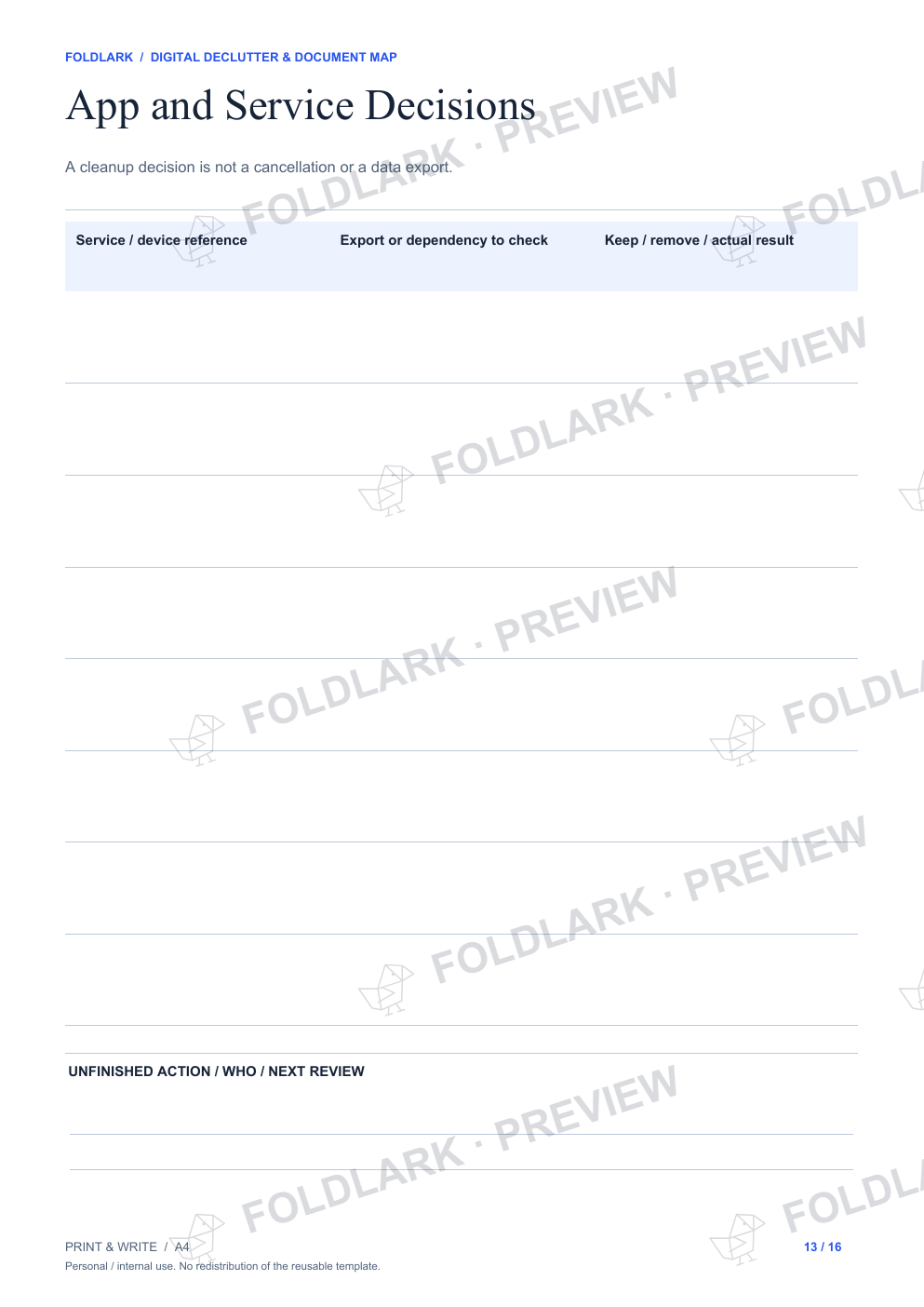 App and Service Decisions: actual marked preview