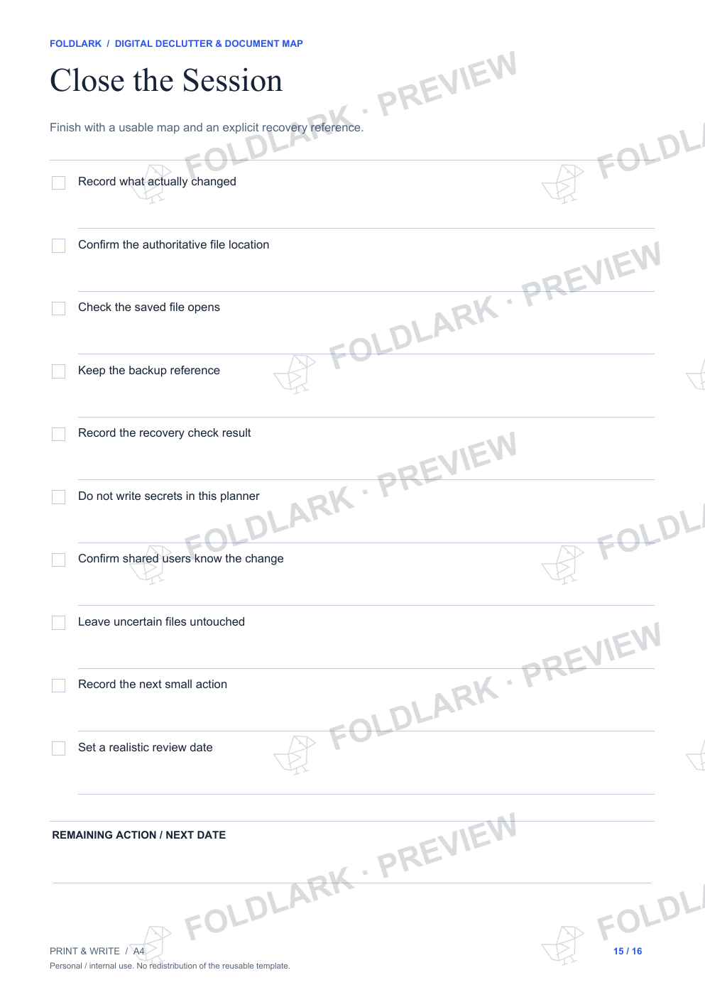 Close the Session: actual marked preview