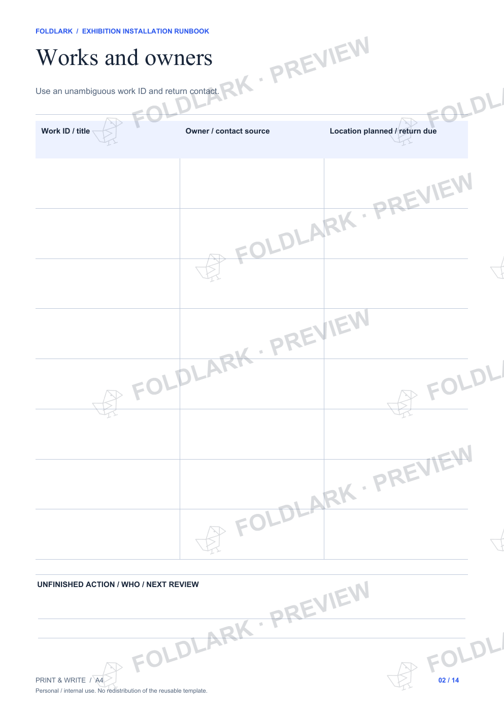 Works and owners: actual marked preview