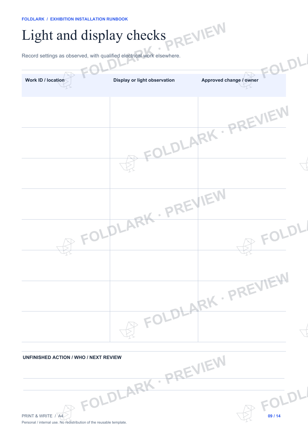 Light and display checks: actual marked preview
