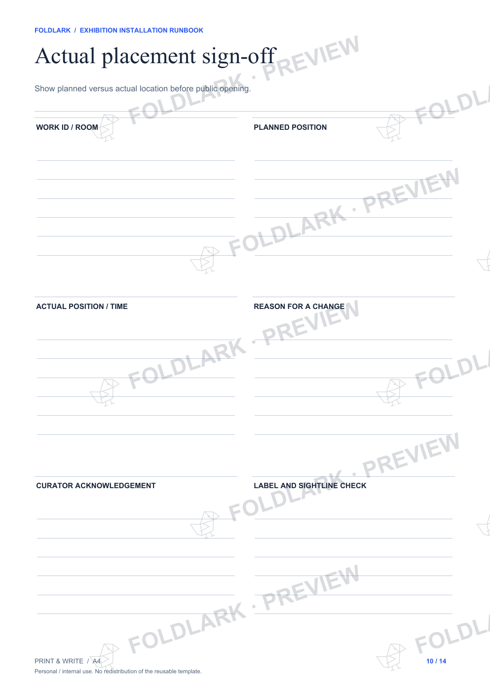 Actual placement sign-off: actual marked preview